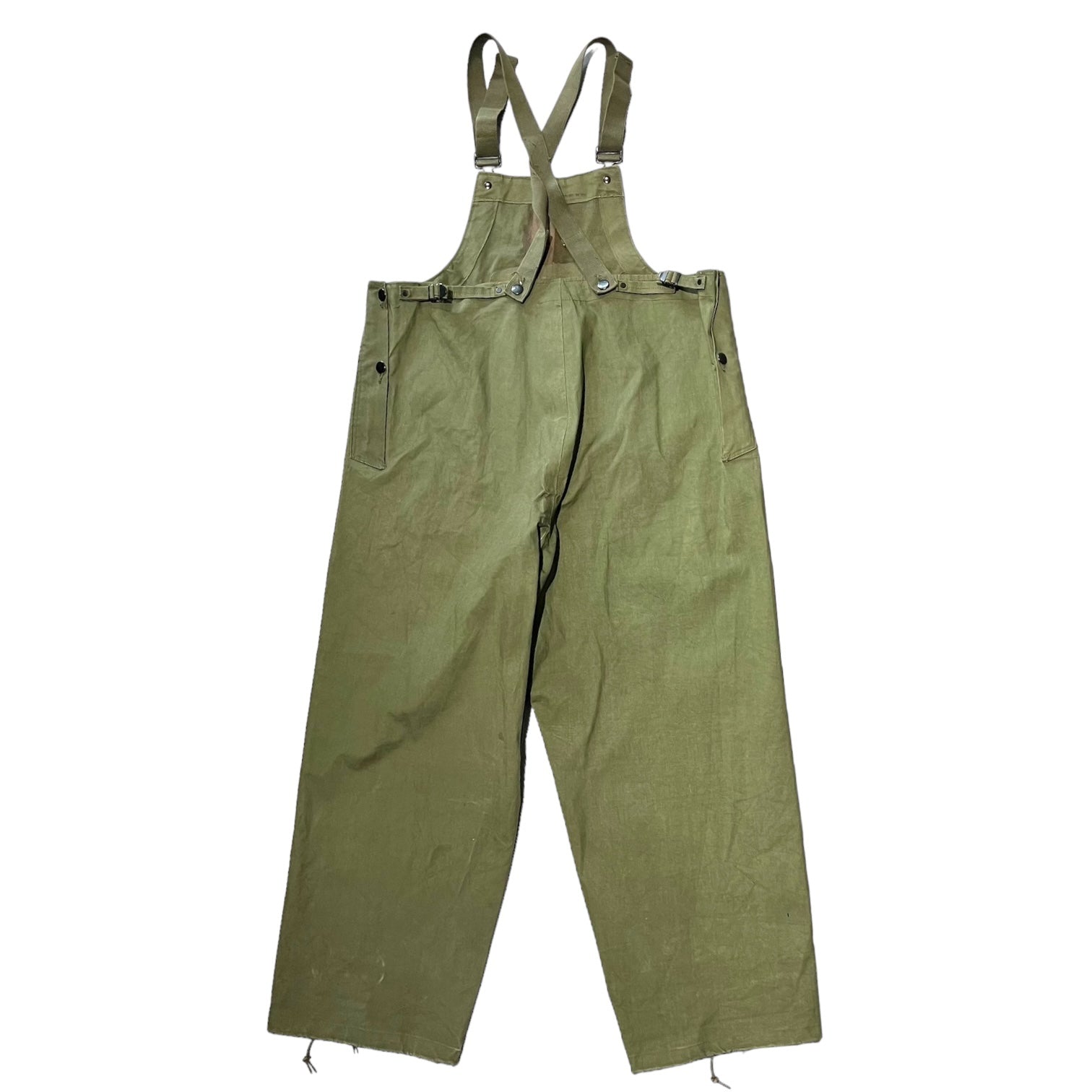 US NAVY(アメリカ海軍) 60's OVERALLS WET WEATHER ウェット ウェザー オーバーオール 8405-268-8038 SMALL カーキ 60年代 USN パンツ ヴィンテージ デッキクルーCONMAR アルミジップ