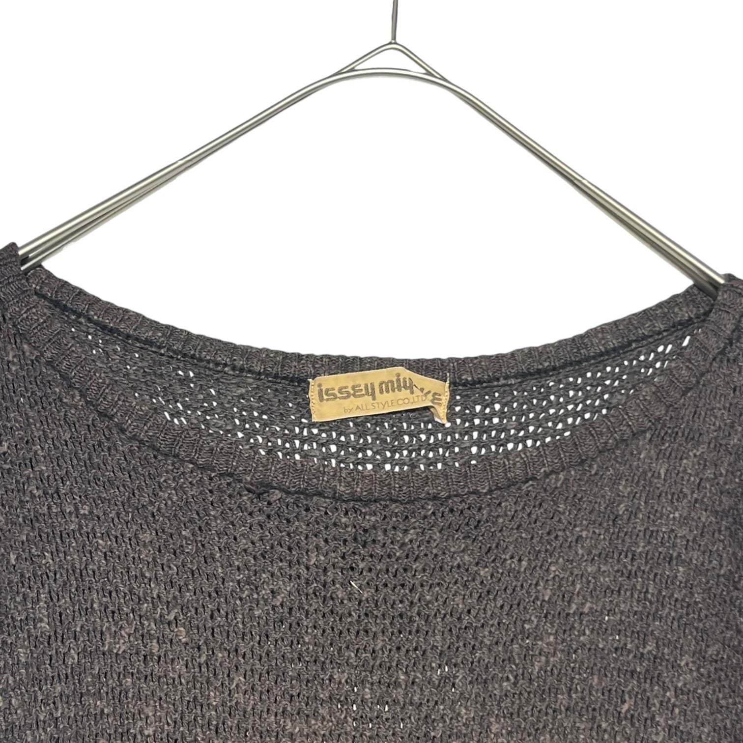 ISSEY MIYAKE(イッセイミヤケ) 70’S Linen blend cotton rayon knit pullover 70年代 リネン混 コットン レーヨン ニット プルオーバー ALL STYLEタグ FREE ブラウン 本人期 稀少品 アーカイヴ