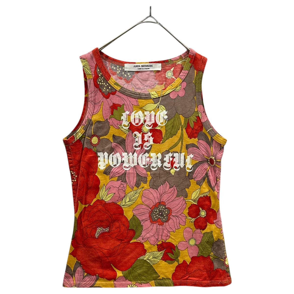 JUNYA WATANABE COMME des GARCONS(ジュンヤワタナベコムデギャルソン) 2002SS ”LOVE IS POWERFUL” Floral Tank Top フローラル タンクトップ JE-T005 表記無(S程度) ピンク×イエロー AD2001