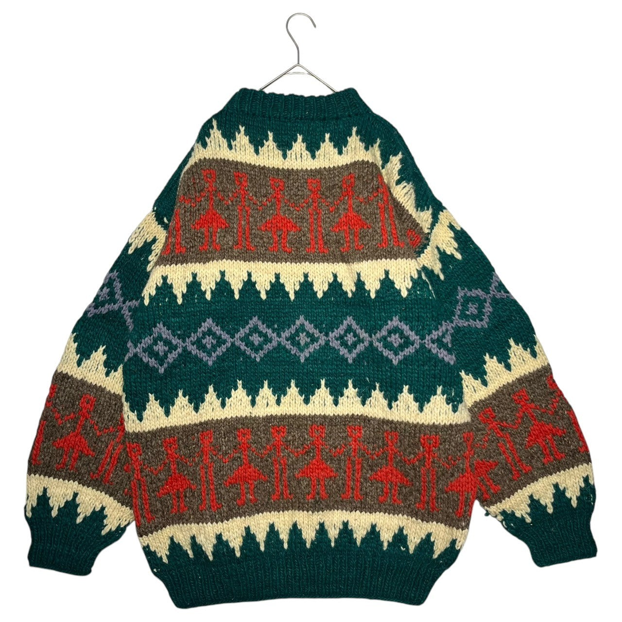INDIGENOUS DESIGNS(インディアンデザインズ) Ecuador made Indian low gauge knit エクアドル製 インディアン ローゲージ ニット XL グリーン×レッド 環境保護 サスティナブル オーガニック