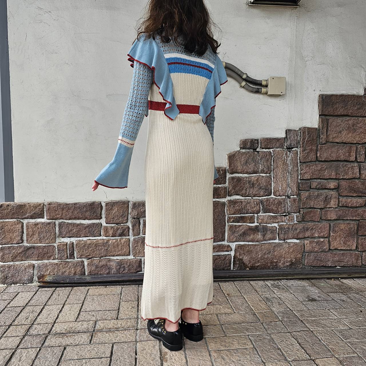 mame kurogouchi(マメクロゴウチ) 18SS mame Nostalgic Pattern Knit Dress/ワンピース/ドレス MM18SS-KN040 1 ブルー