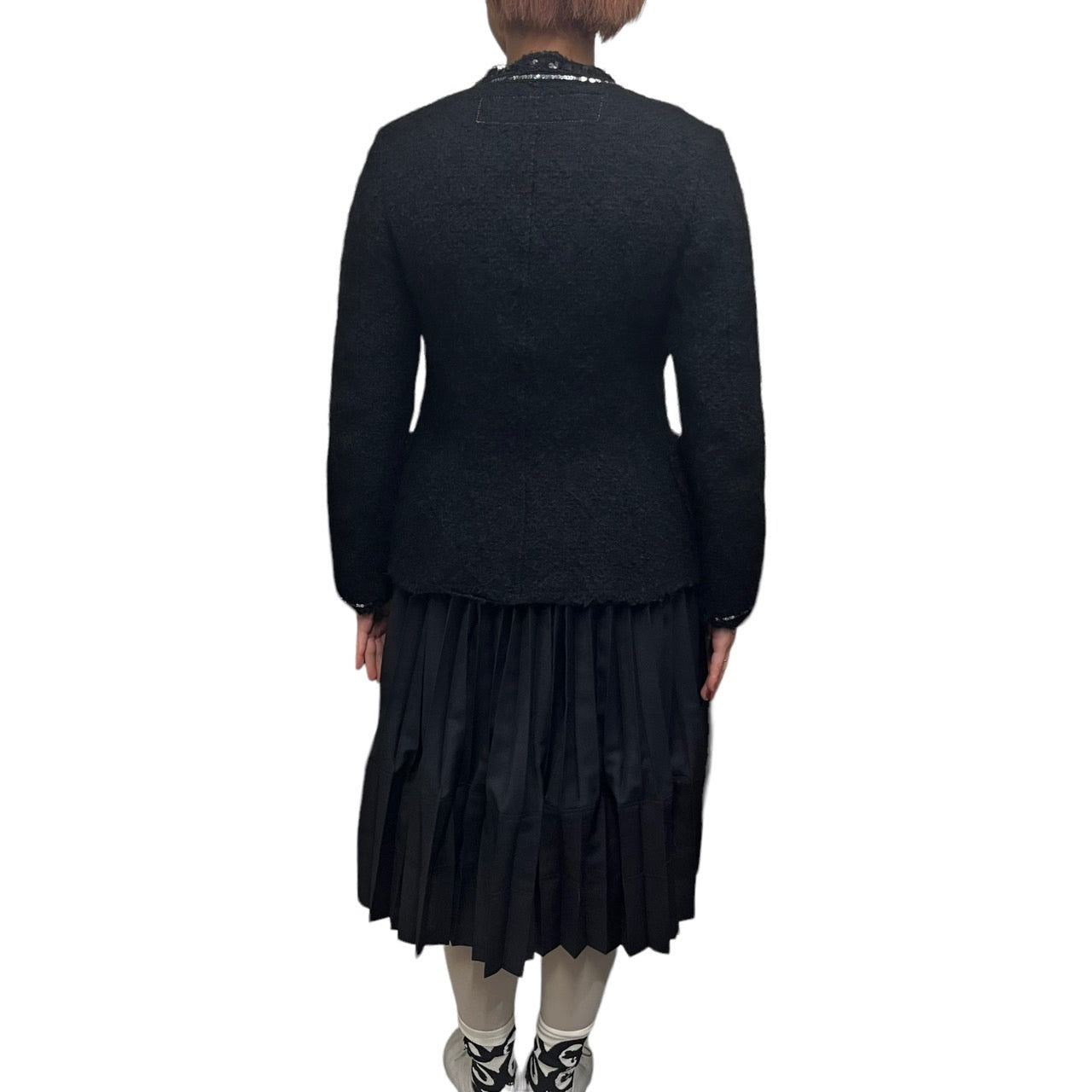 COMME des GARCONS JUNYA WATANABE MAN PINK(コムデギャルソンジュンヤワタナベマンピンク) 05AW sequin tweed jacket/スパンコールテープツイードジャケット/ノーカラーウールジャケット UP-J025 S ブラック AD2005