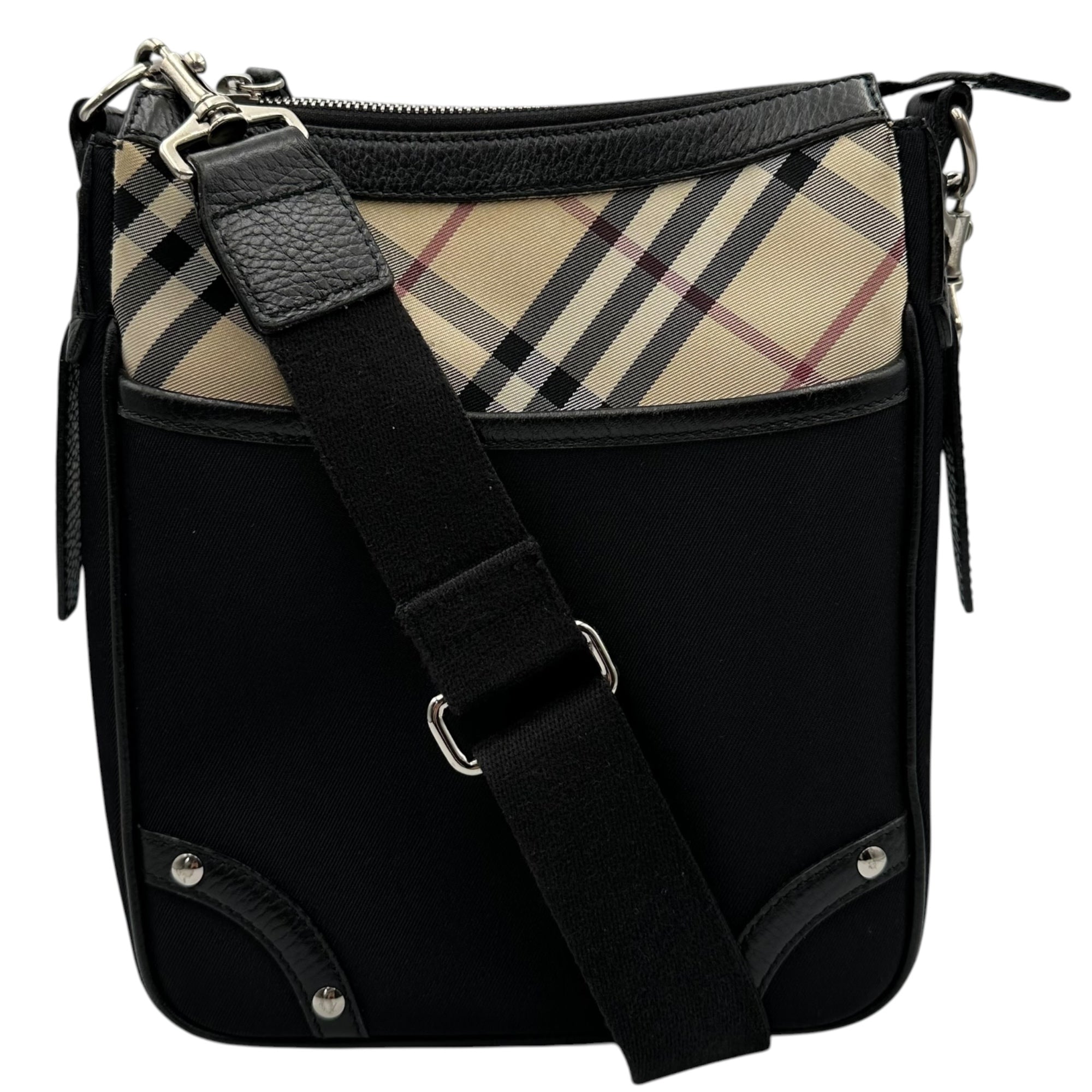 BURBERRY(バーバリー) Nova Check Leather-Accent Shoulder Bag ノヴァチェック レザー切替 ショルダー バッグ ブラック