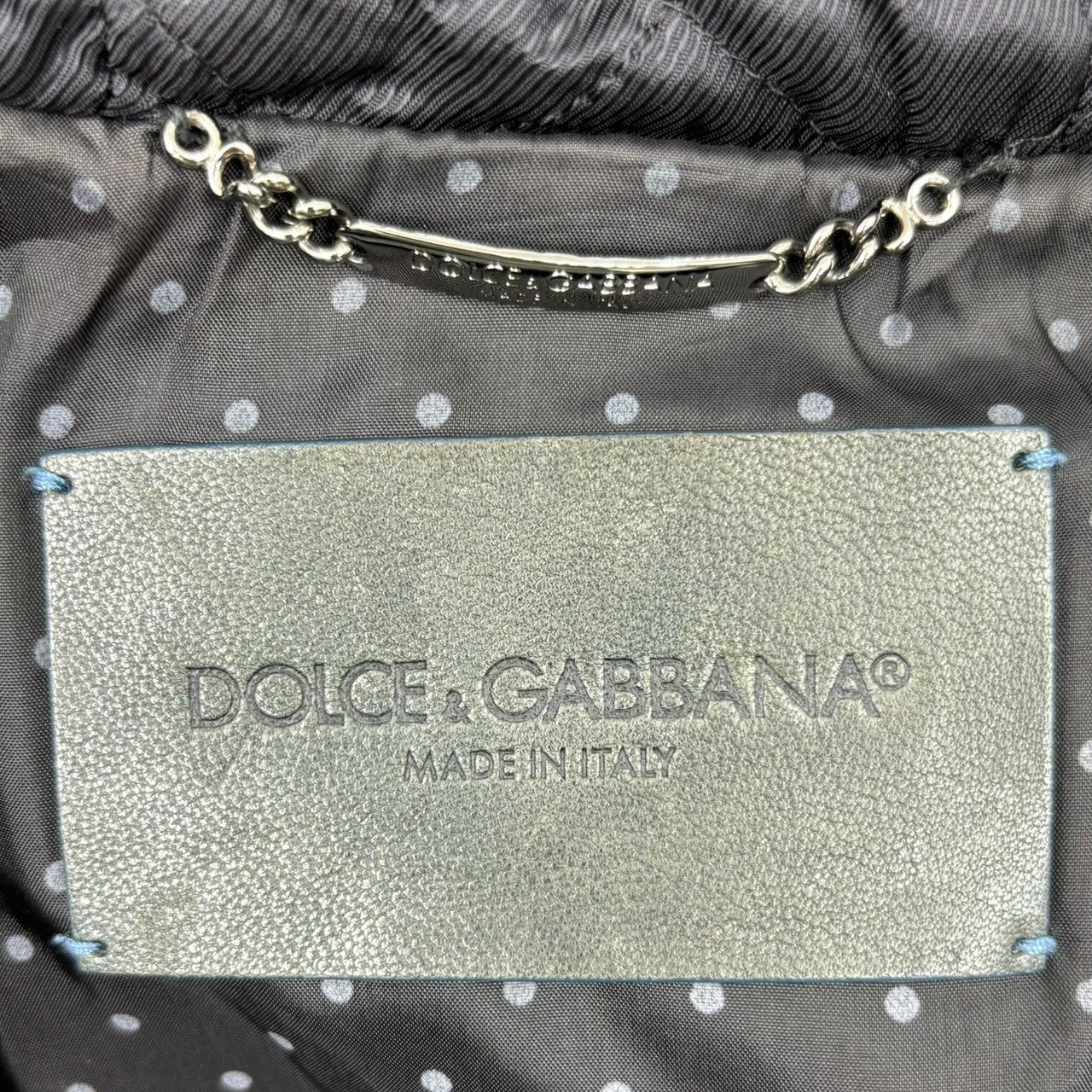 DOLCE&GABBANA(ドルチェ&ガッバーナドルガバ) Inner dot print quilted hooded leather blouson 内ドットプリント キルティング フーデッド レザー ブルゾン G9DP7L/FUL2Q 48 ブルー