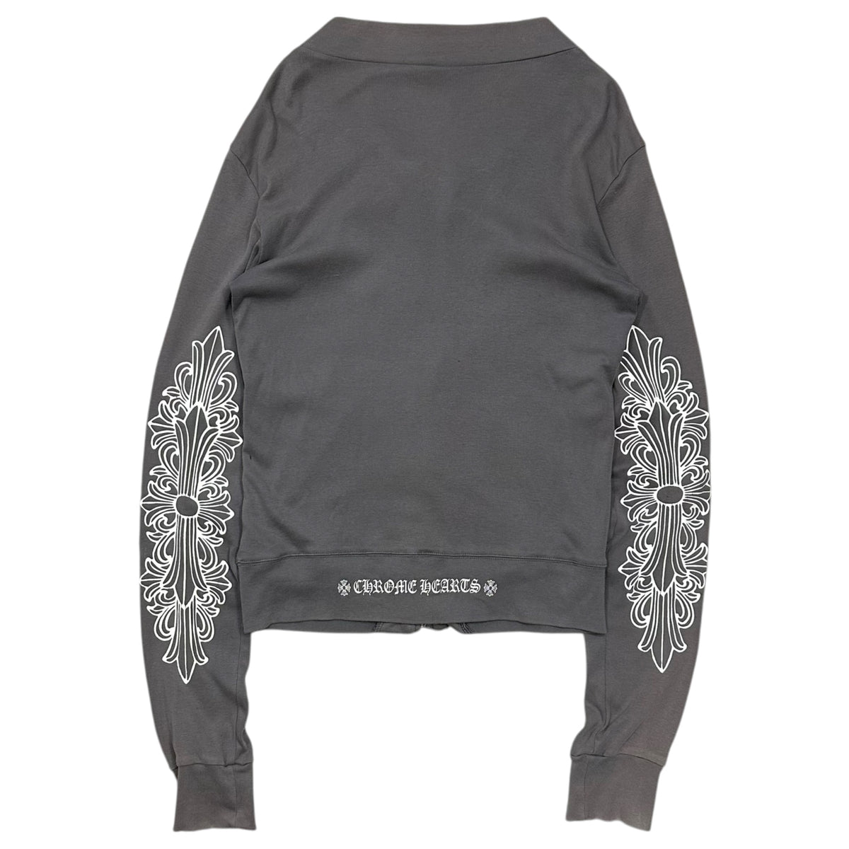 CHROME HEARTS(クロムハーツ) Old Cemetery Cross Print Dagger Zip-Up Cut-and-Sewn オールド セメタリー クロス プリント ダガージップ アップ カットソー S グレー×ホワイト