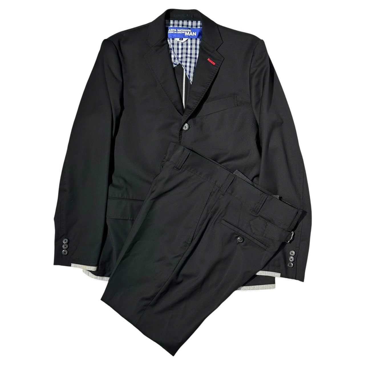 COMME des GARCONS JUNYA WATANABE MAN(コムデギャルソンジュンヤワタナベマン) 13SS Lined Design Tailored Jacket & Cinch-back tapered slacks 裏地 デザイン テーラード ジャケット & シンチバック テーパード スラックス セットアップ WK-J015 WK-P015 S ブラック AD2012