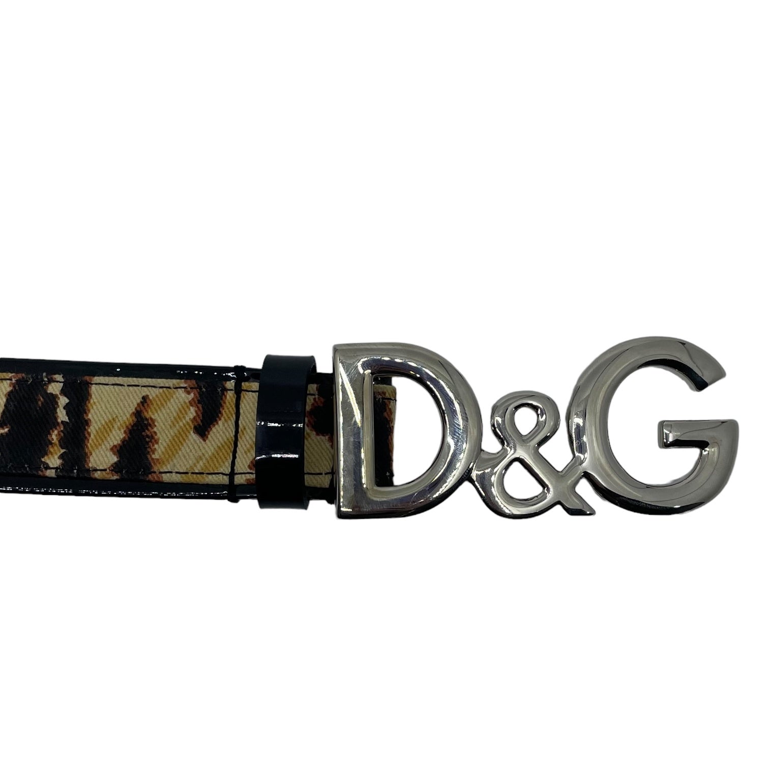 DOLCE&GABBANA(ドルチェ&ガッバーナドルガバ) D&G ロゴ バックル ベルト アニマル エナメル 85cm ブラック×ベージュ Y2K