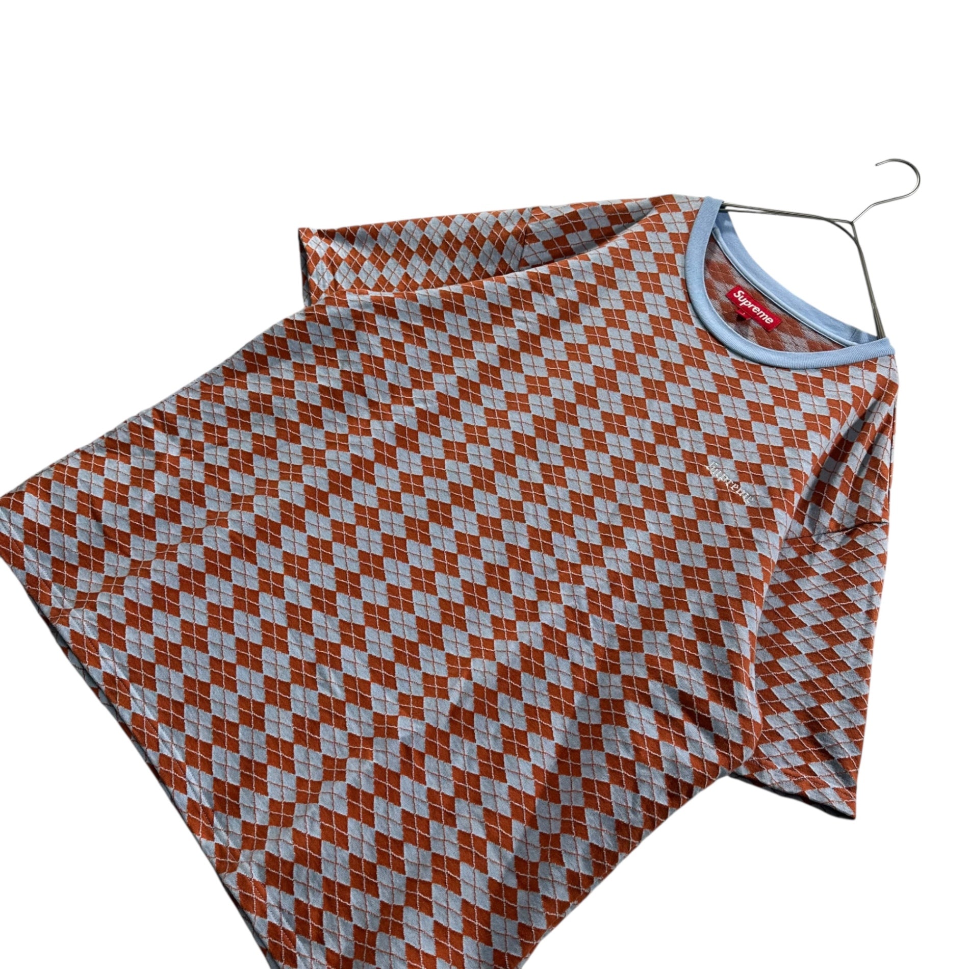 SUPREME(シュプリーム) 25SS Diamond Jacquard S/S Top ダイアモンド ジャガード 半袖 Tシャツ カットソー L オレンジ×ライトブルー