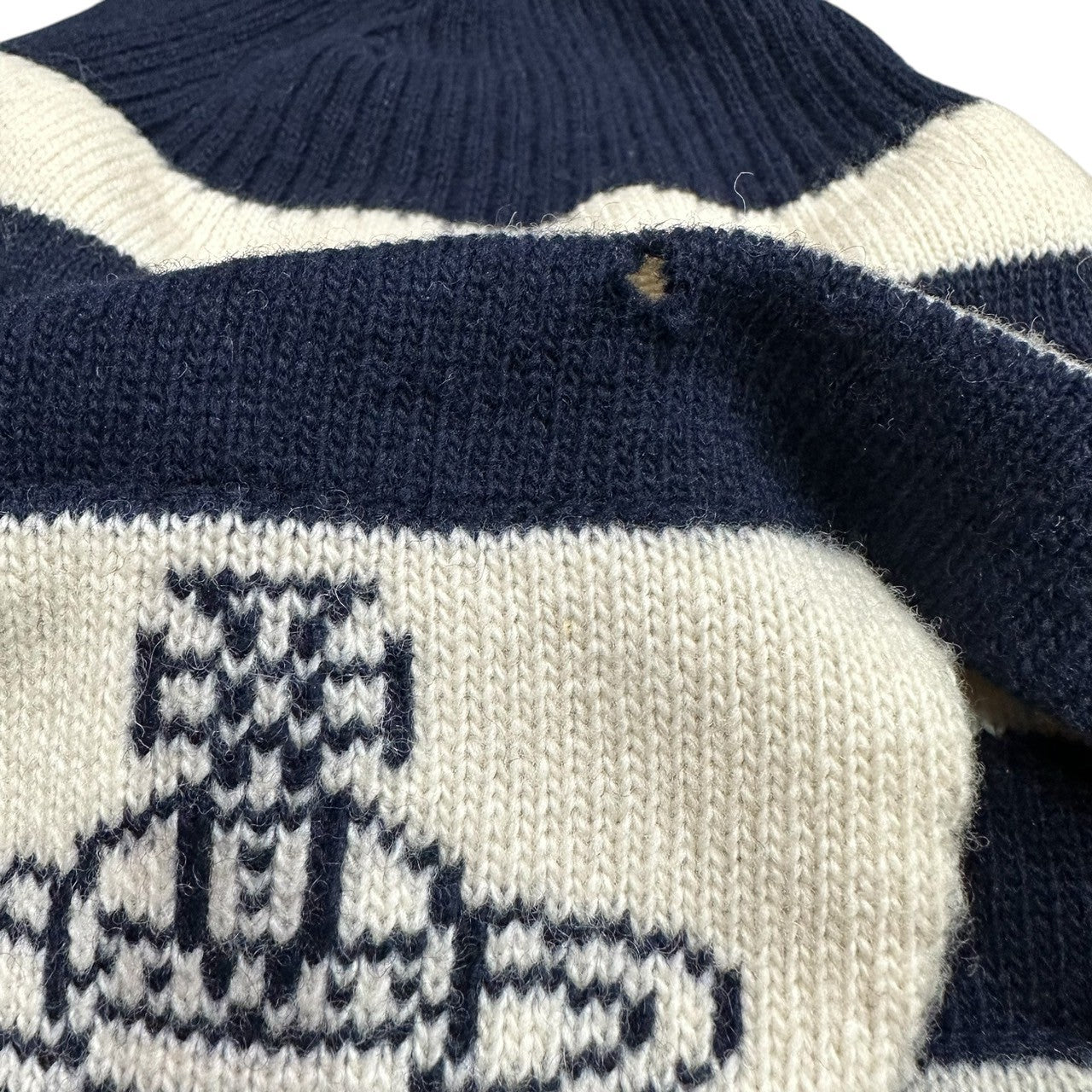 Vivienne Westwood CHAPEAUX(ヴィヴィアンウエストウッド) 00's Original knit hat with ear flaps オリジナル 耳当て付き ニット帽 ネイビー×ホワイト Y2K ムーンバット