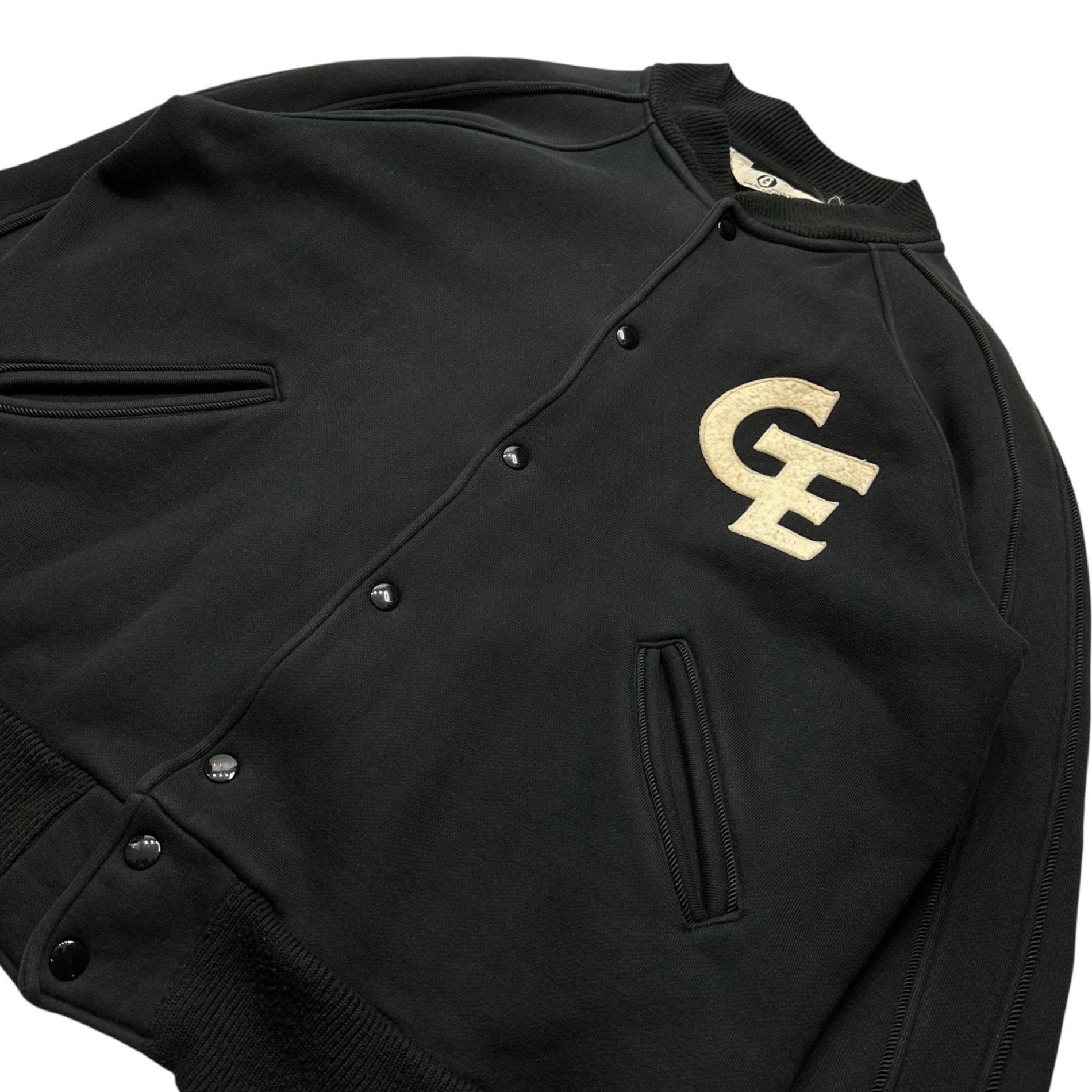 GOODENOUGH(グッドイナフ) 90's GE Felt Logo Snap Button Sweatshirt Stadium Jacket 90年代 フェルト ロゴ スナップボタン スウェット スタジャン L程度 ブラック 90年代オリジナル 裏原 藤原ヒロシ