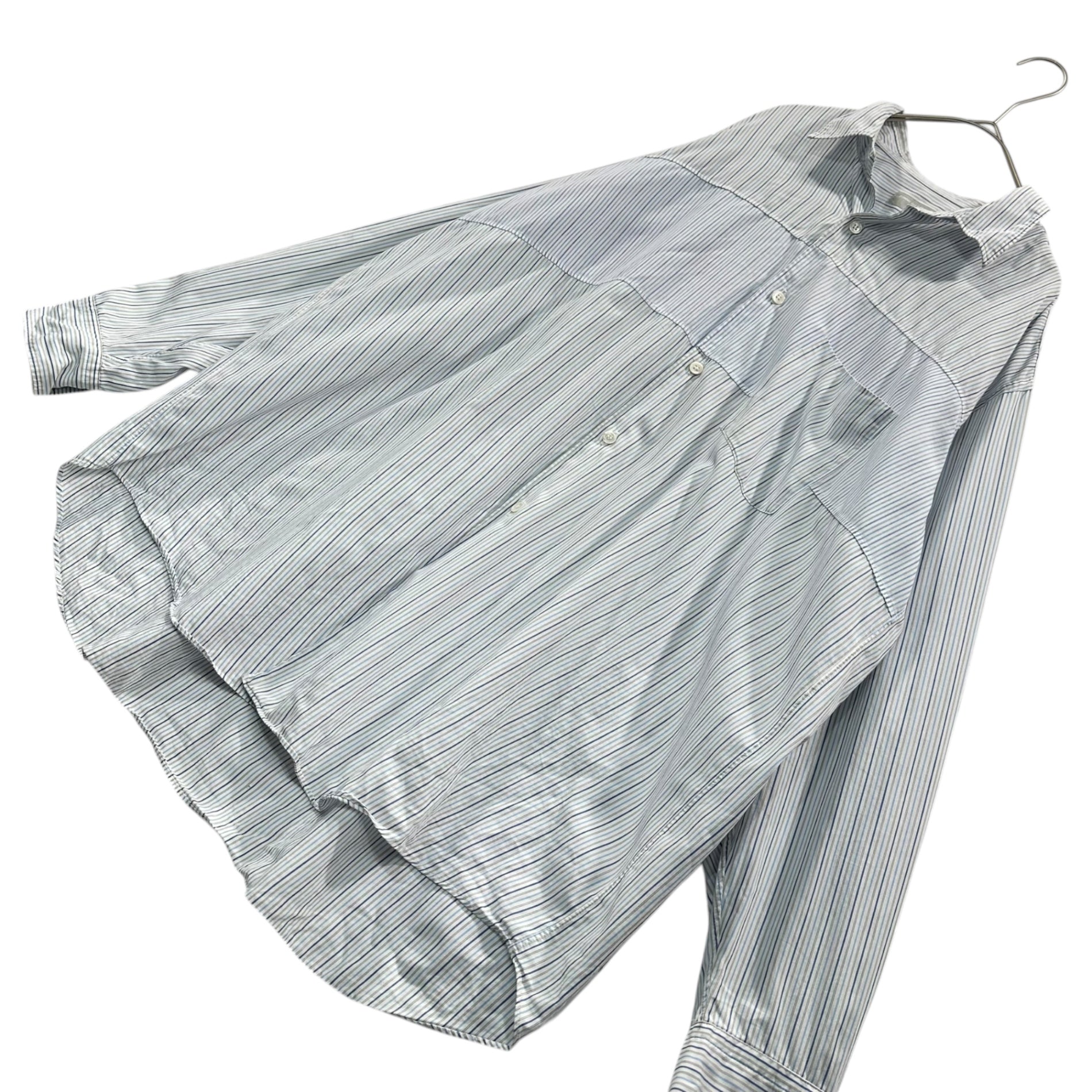 COMME des GARCONS HOMME(コムデギャルソンオム) 90's Switch Stripe Over Shirt 90年代 切替 ストライプ オーバー シャツ 田中オム FREE ホワイト×ライトブルー AD表記消 田中啓一氏デザイン期