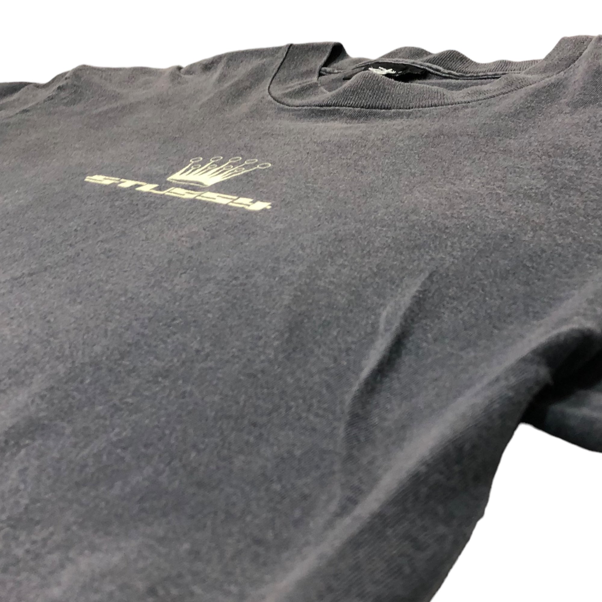 STUSSY(ステューシー) 80's VINTAGE crown logo 王冠 ロゴ Tシャツ 黒タグ SIZE L グレー×ホワイト 80年代 OLD STUSSY ショーンフォント
