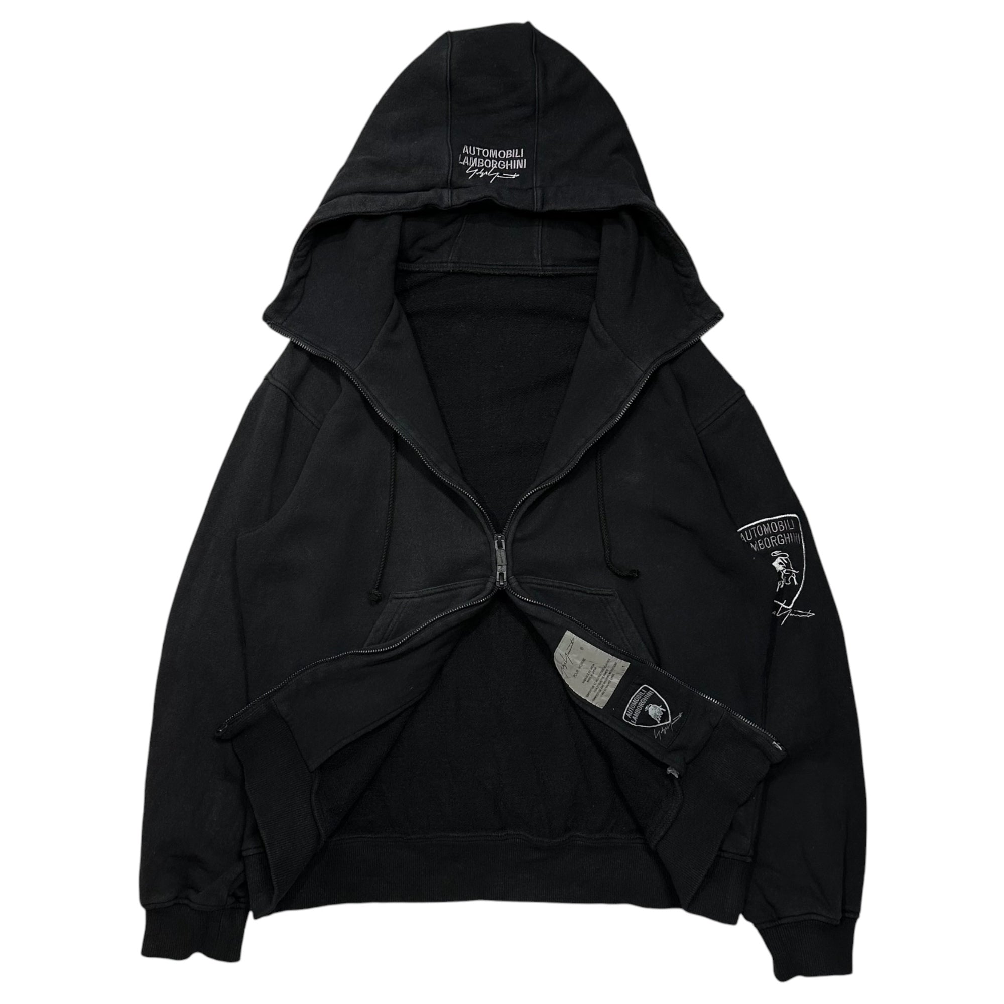 yohji yamamoto POUR HOMME × Tonino Lamborghini(ヨウジヤマモトプールオム × ランボルギーニ) 2020AW Limited Edition Collaboration: Stitch & Print Zip-Up Hoodie 限定コラボ ステッチ & プリント ジップアップ パーカー HR-T84-991 1(S程度) ブラック