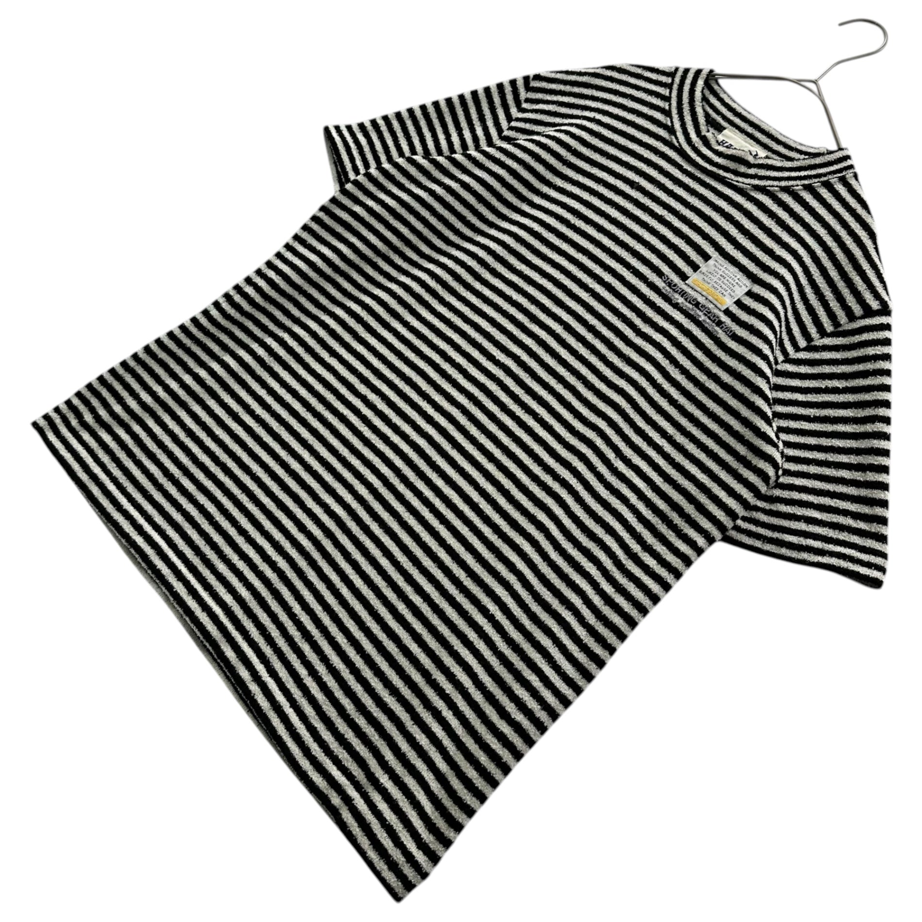 HAI SPORTING GEAR ISSEY MIYAKE(ハイスポルティングギア イッセイミヤケ) 80's~90's Logo Pile Border S/S T-shirt ロゴ刺繍 パイル地 ボーダー 半袖 Tシャツ M ブラック×ホワイト 80年代~90年代