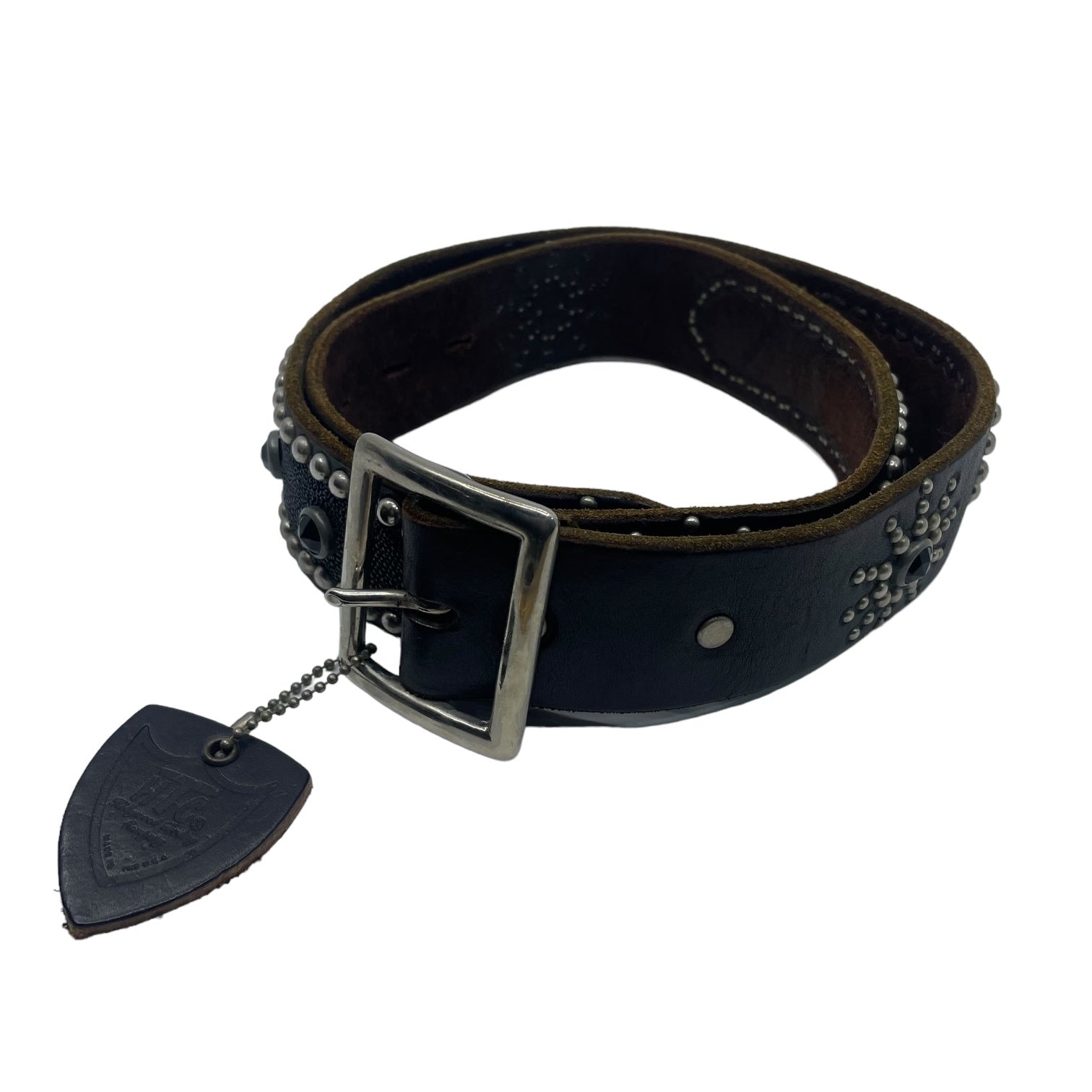 HTC(エイチティーシー) Oval Black Stingray Belt オーバル ブラック スティングレイ ベルト レザー スタッズ 36 ブラック 参考定価 : 61,600円 スタッズ取れ有