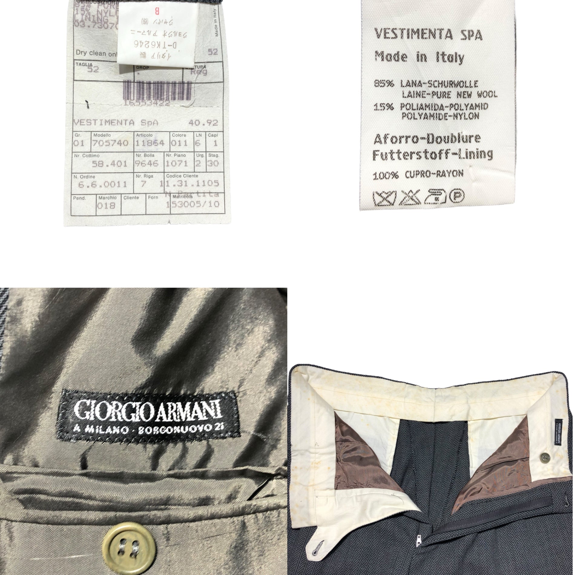 GIORGIO ARMANI(ジョルジオアルマーニ) 80's ~ 90's herringbone setup suit ヘリンボーン セットアップ スーツ 52(XL程度) グレー テーラード スラックス