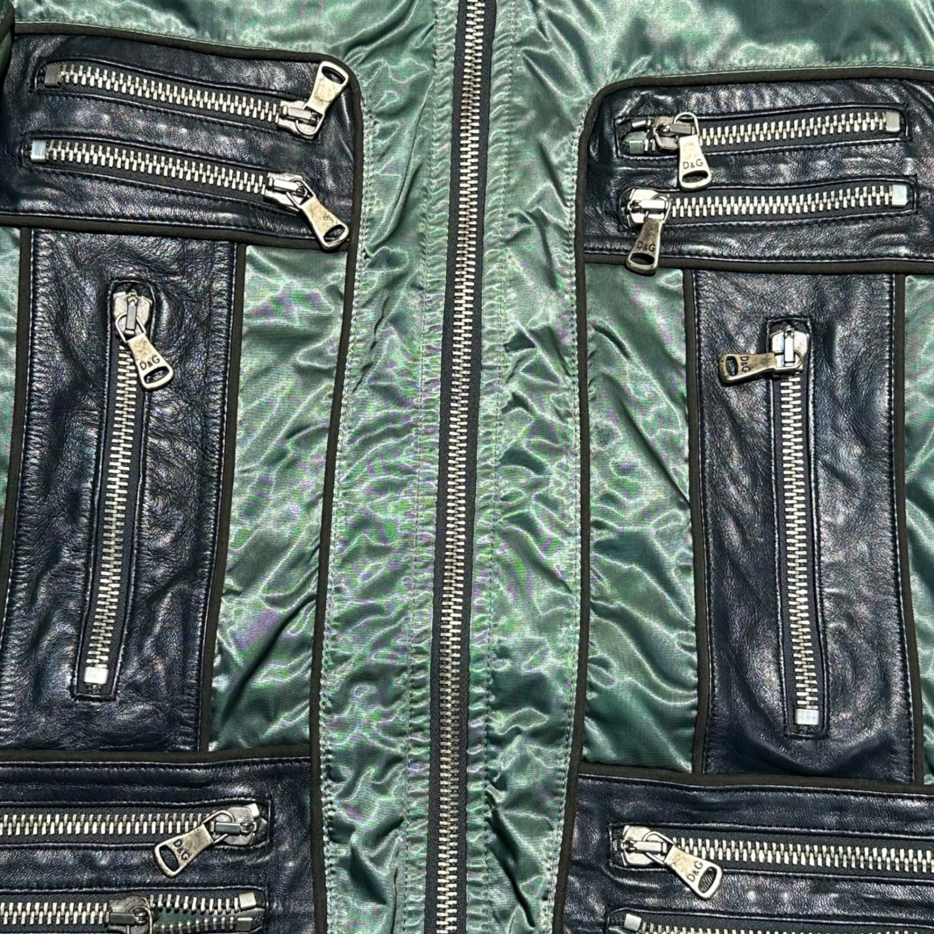 D&G(ディー&ジードルガバドルチェ&ガッバーナ) 07AW Archive Military Lamb Leather Nylon Jacket アーカイブ ミリタリー ラムレザー ナイロン ジャケット RB0066/TNMCY 46(S~M程度) グリーン×ブラック 2007 00's 中綿