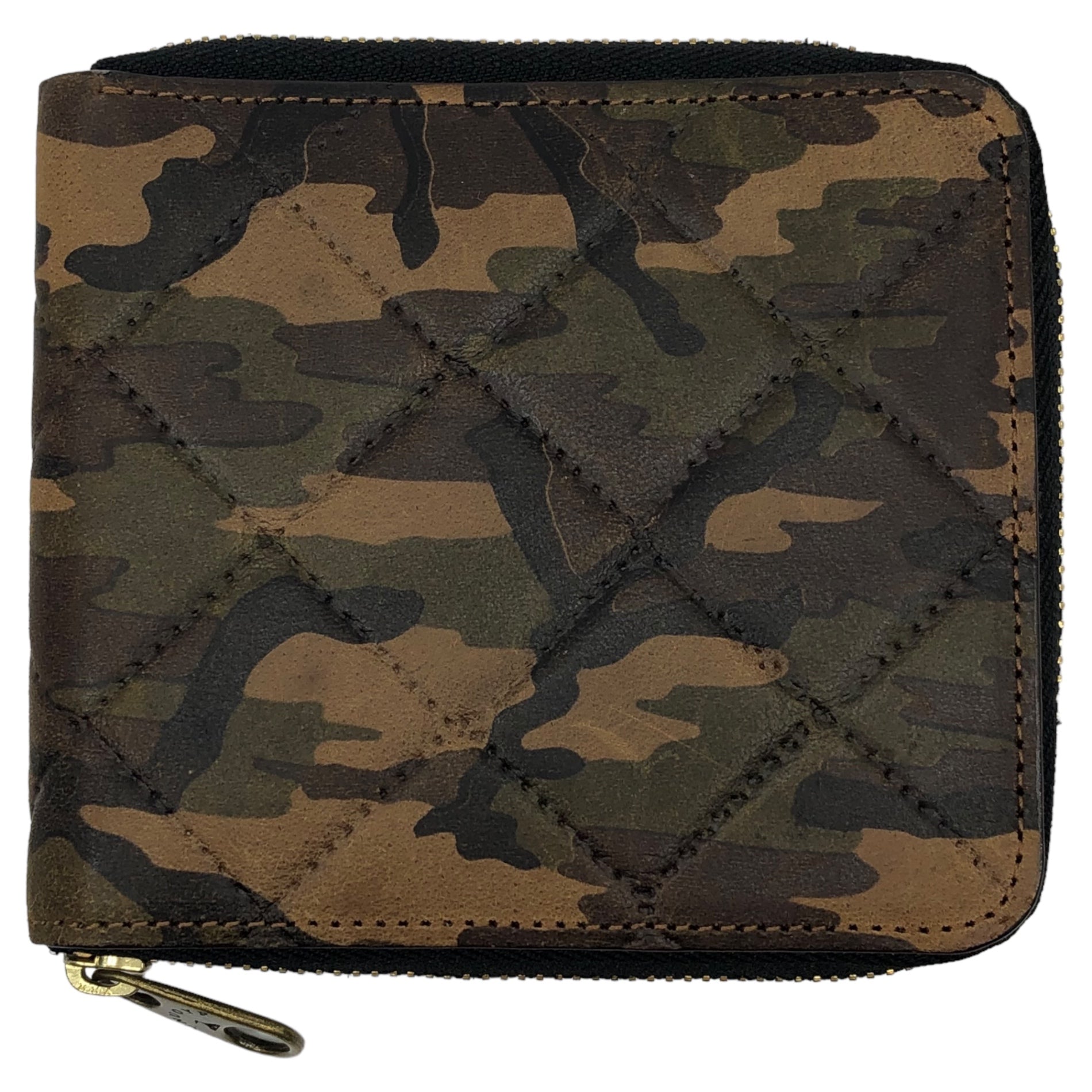 GNUOYP(ニュピ) Round zipper camouflage quilted wallet ラウンドファスナー カモフラ コンパクト  ウォレット カーキ 2つ折り 財布