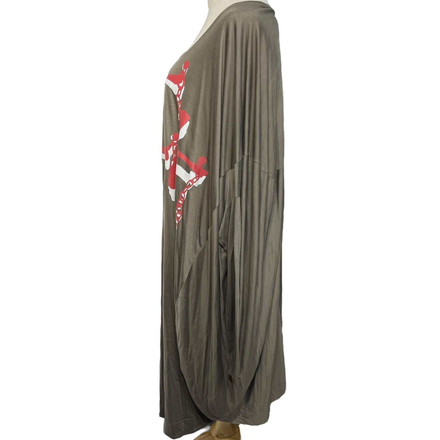 Vivienne Westwood RED LABEL(ヴィヴィアンウエストウッドレッドレーベル) "FUCK” Printed Dolman Gathered Cut and Sewn Dress ファック プリント ドルマン ギャザー カットソー ワンピース 16-01-531013 2(M程度) オリーブ