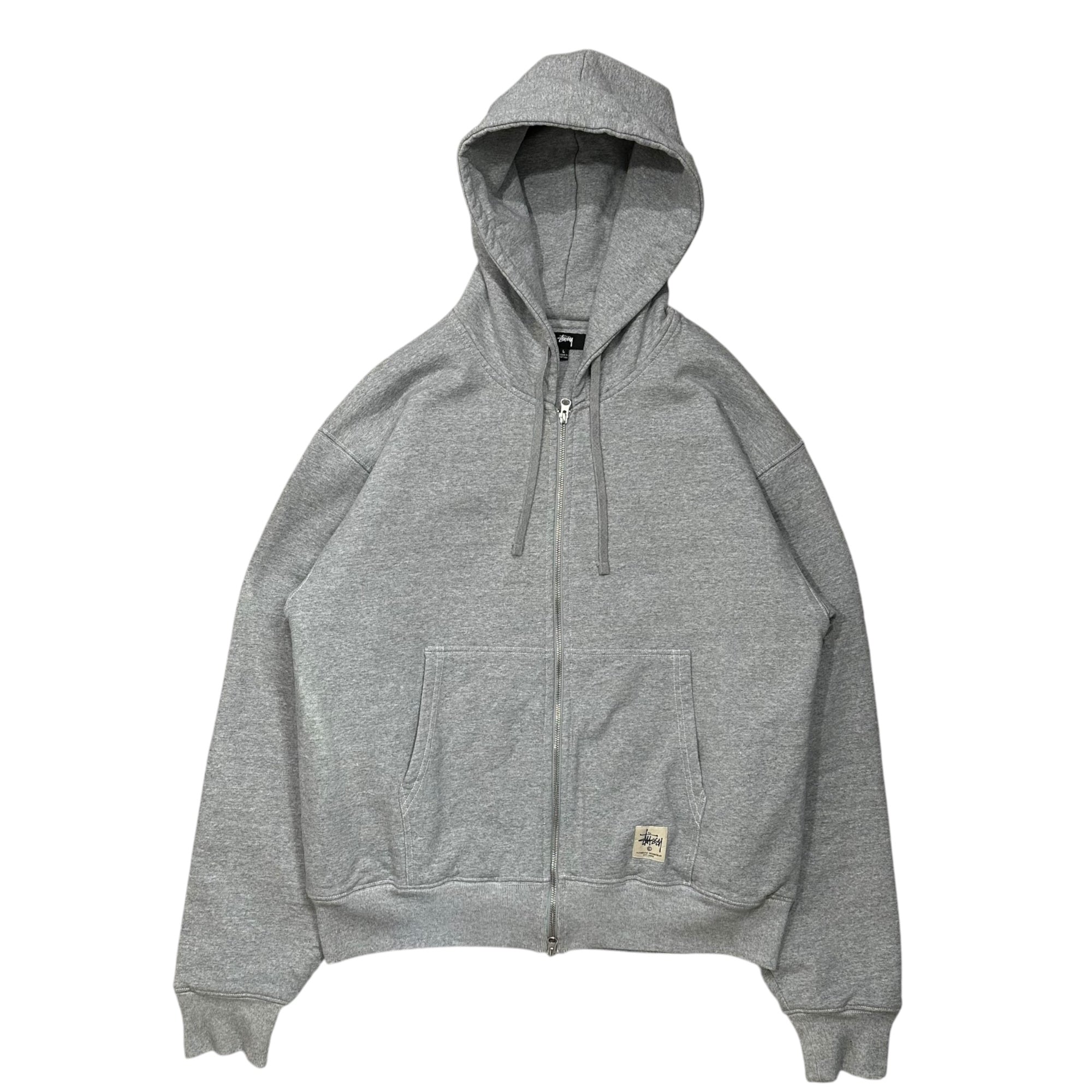 STUSSY(ステューシー) Double Face Label Zip Hoodie ダブル フェイス ラベル ジップ パーカー L ライトグレー