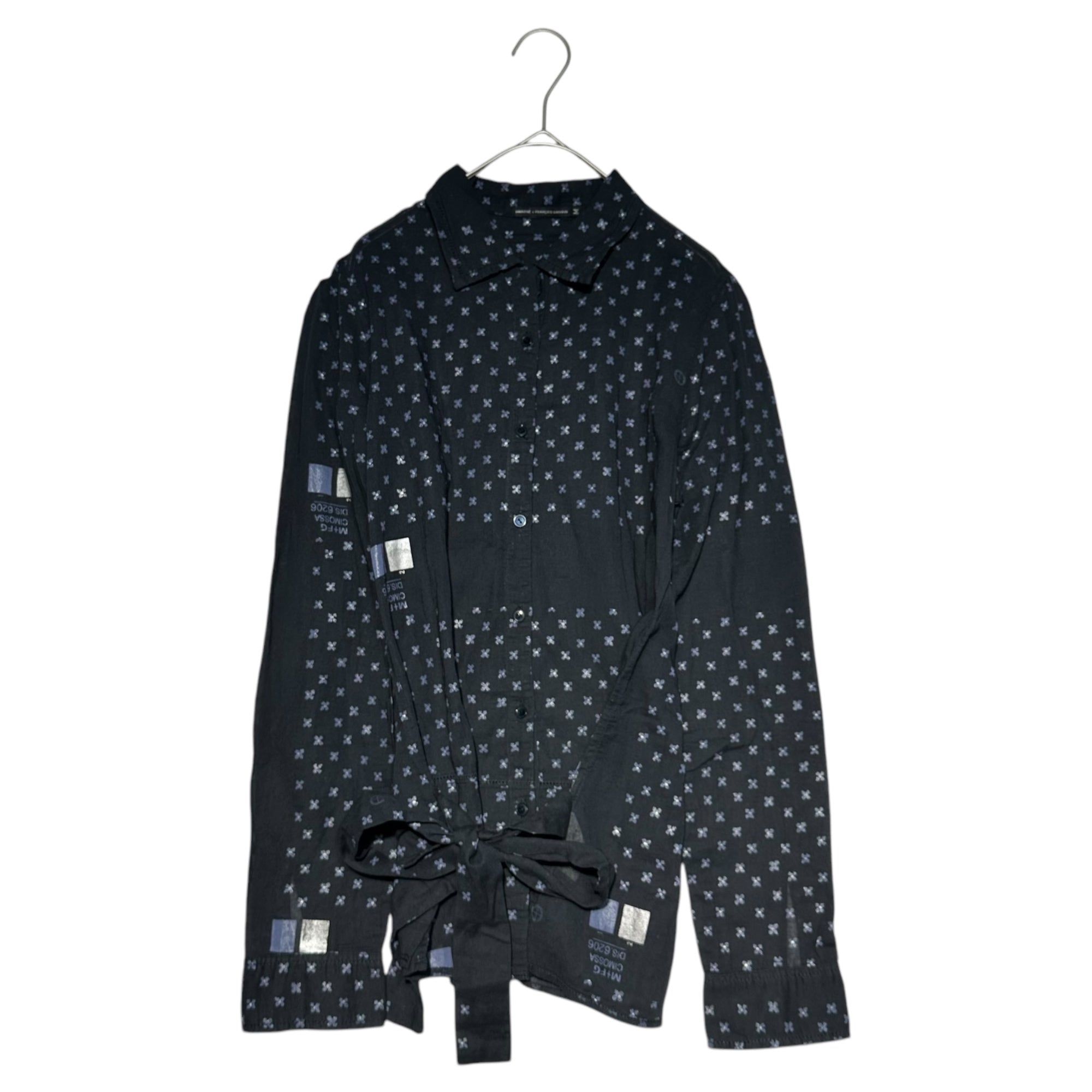 MARITHE FRANCOIS GIRBAUD(マリテフランソワジルボー) 00's Allover Logo Belted Sheer Blouse 総柄 ロゴ ベルテッド シアー シャツ ブラウス F6-5178 M ネイビー Y2K