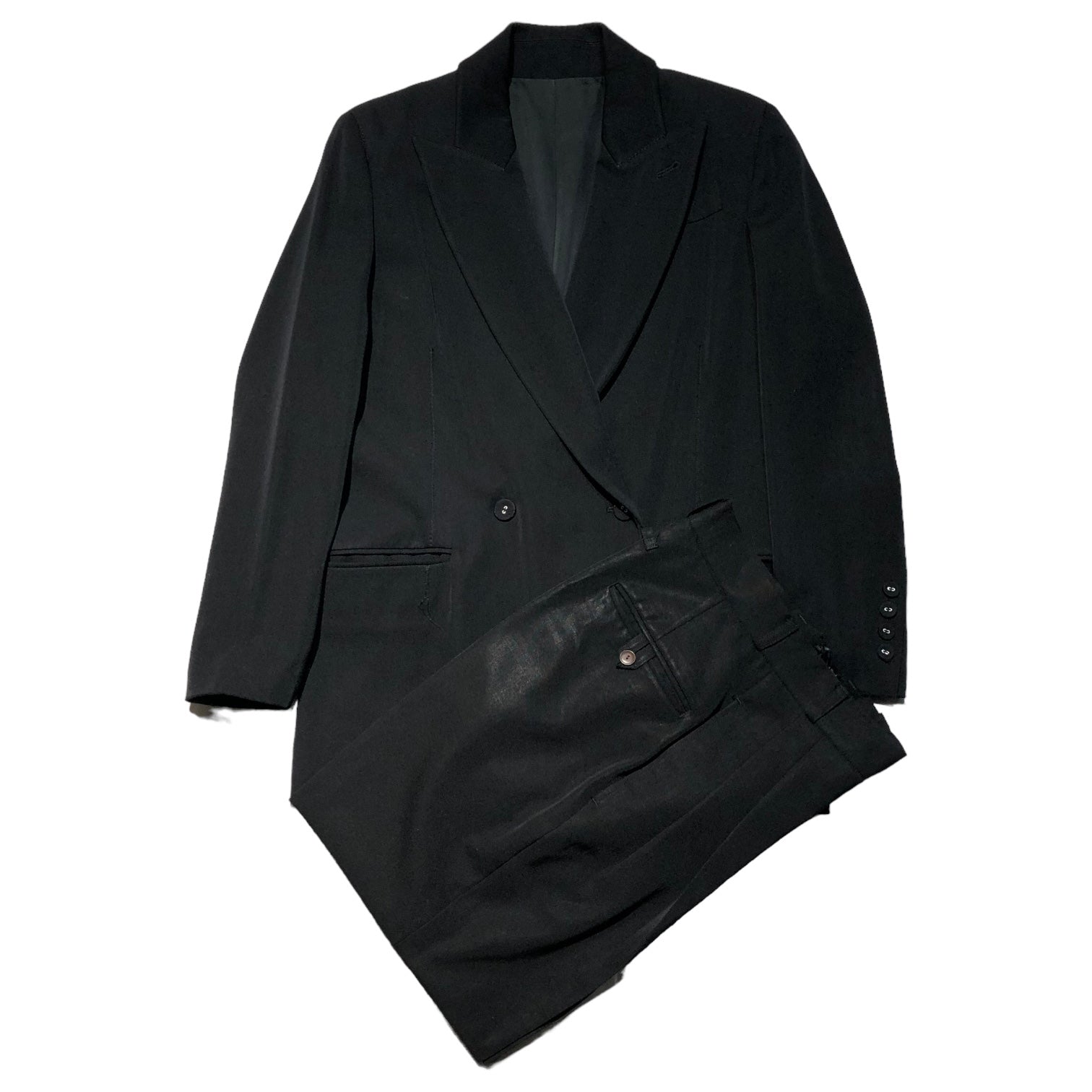 Jean Paul GAULTIER FEMME(ジャンポールゴルチエファム) 90's Big lapel design double jacket setup ビッグ ラペル デザイン ダブル ジャケット セットアップ 40(L程度) ブラック スーツ アーカイブ