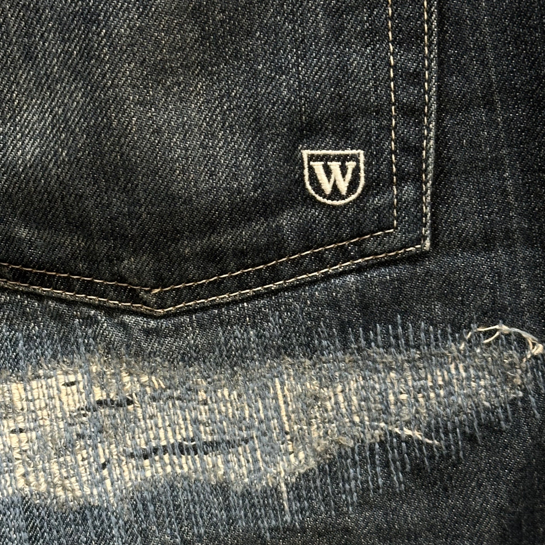 WTAPS(ダブルタップス) 11SS BLUES SKINNY TROUSERS COTTON DENIM TRASH ブルース スキニー パンツ コットン デニム トラッシュ 111GWDT-PTM05 L インディゴ ダメージ リペア加工