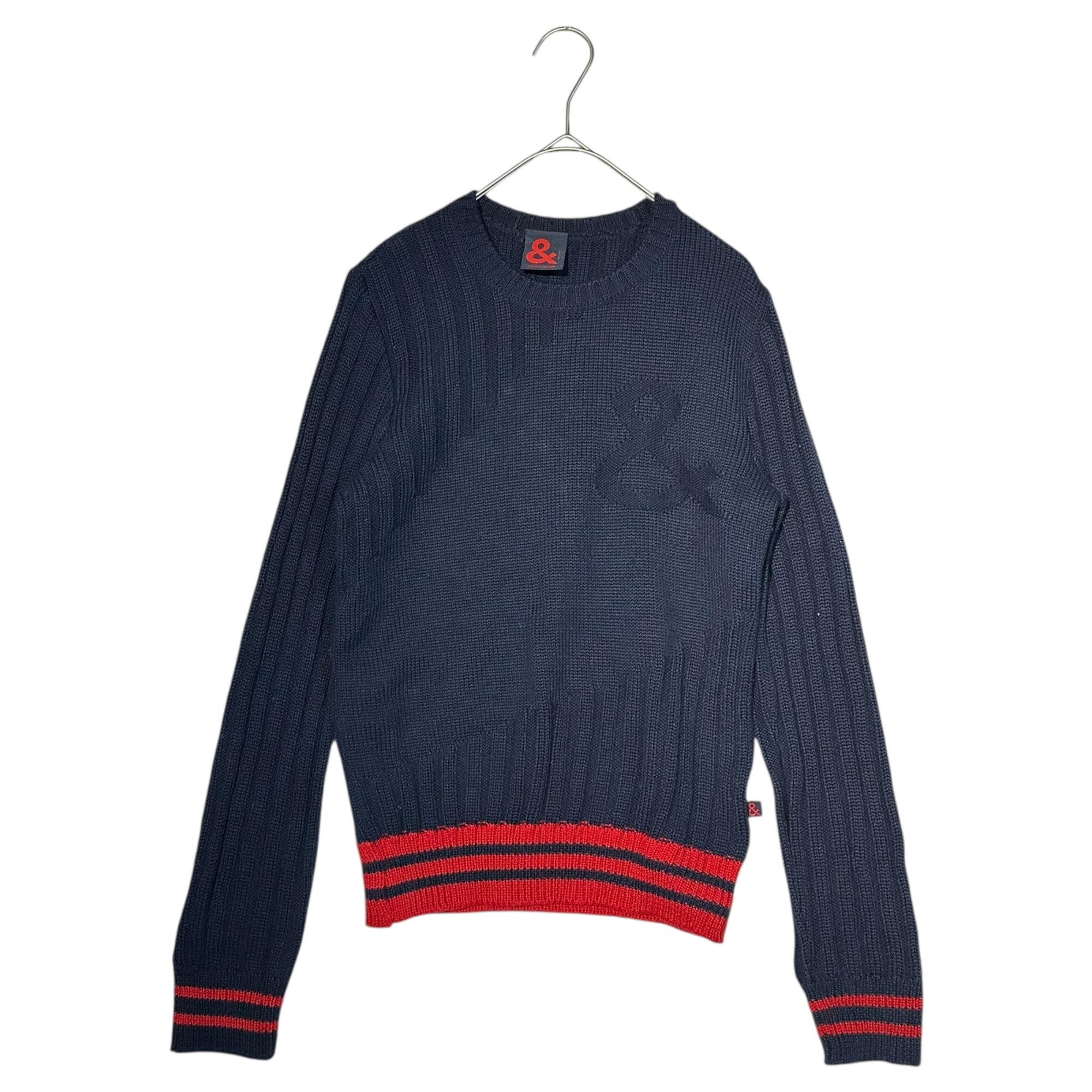D&G(ディー&ジードルガバドルチェ&ガッバーナ) Chest “&” weave crew neck school knit 胸 「&」織り クルーネック スクール ニット K687.8224 38(M程度) ネイビー×レッド
