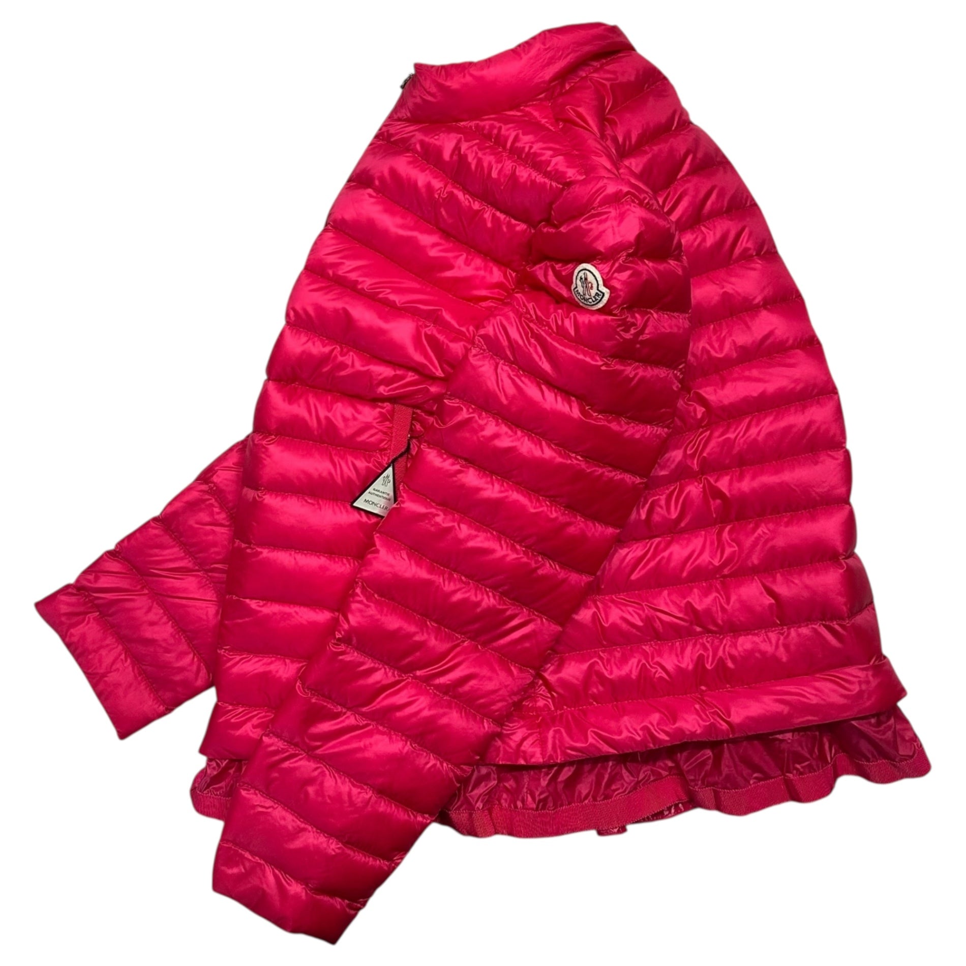MONCLER(モンクレール) AMITA Layered light down jacket with ruffled hem 裾フリル レイヤード調 ライトダウン ジャケット 3 ピンク 国内代理店タグ無