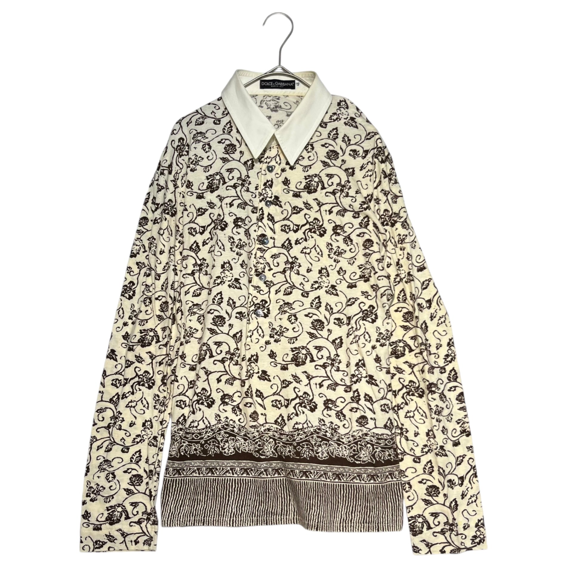 DOLCE&GABBANA(ドルチェ&ガッバーナドルガバ) フラワー 総柄 プルオーバー 長袖 シャツ 48 アイボリー×ブラウン