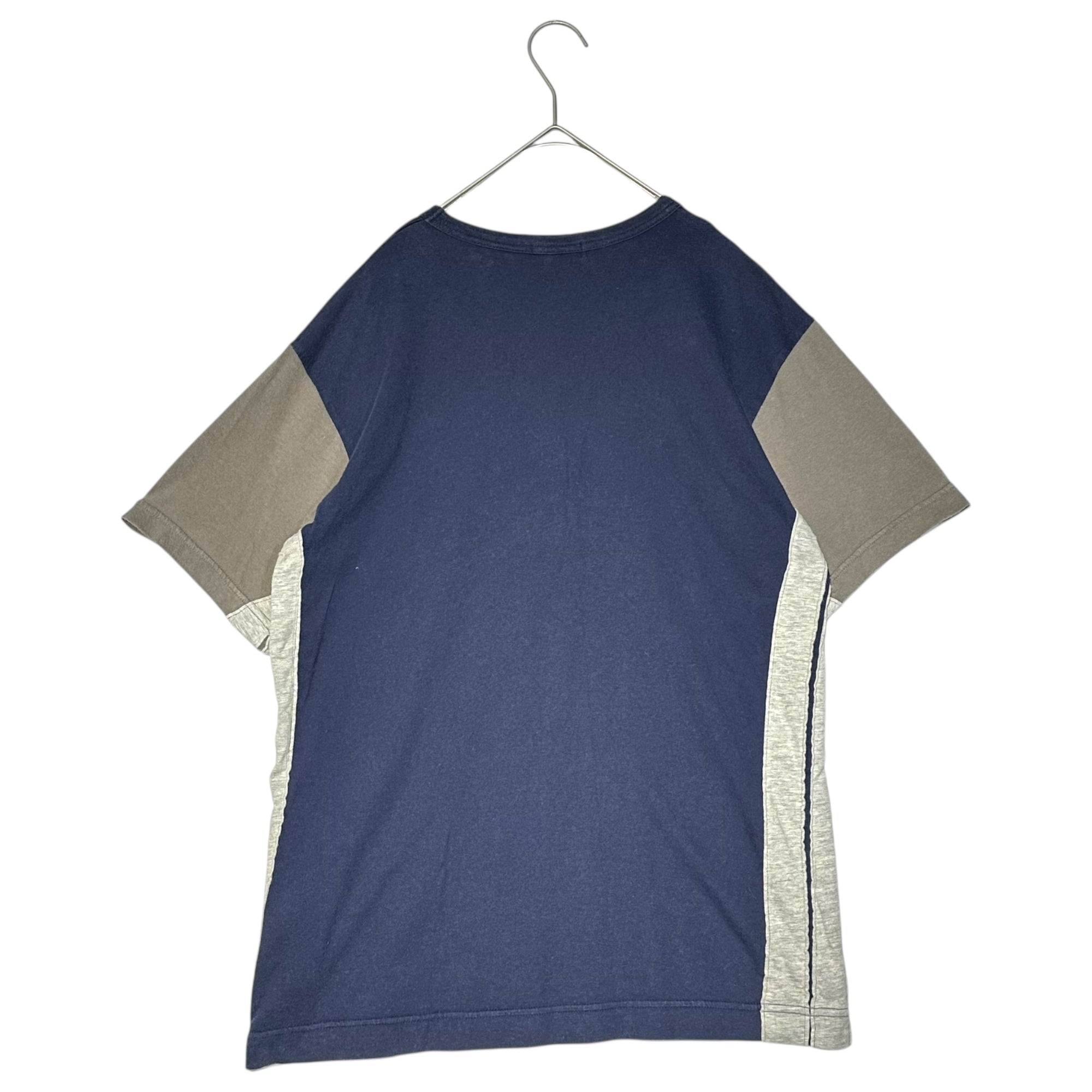 COMME des GARCONS HOMME PLUS(コムデギャルソンオムプリュス) 02SS Destruction of the trad Side cut crew neck T-shirt サイド 切替 クルーネック Tシャツ PE-T040 FREE ネイビー×グレー AD2001