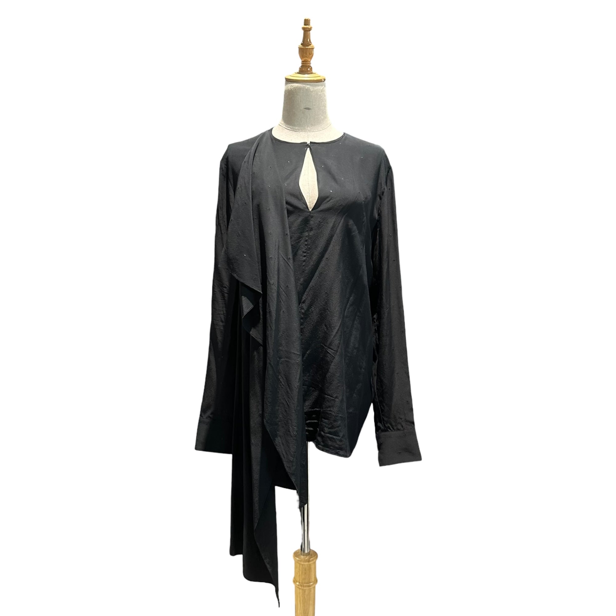 BOTTEGA VENETA(ボッテガヴェネタ) Wide glittery dotted L/S blouse with front embellishment フロント 装飾 ワイド ラメ ドット 長袖 ブラウス 405097 42 ブラック