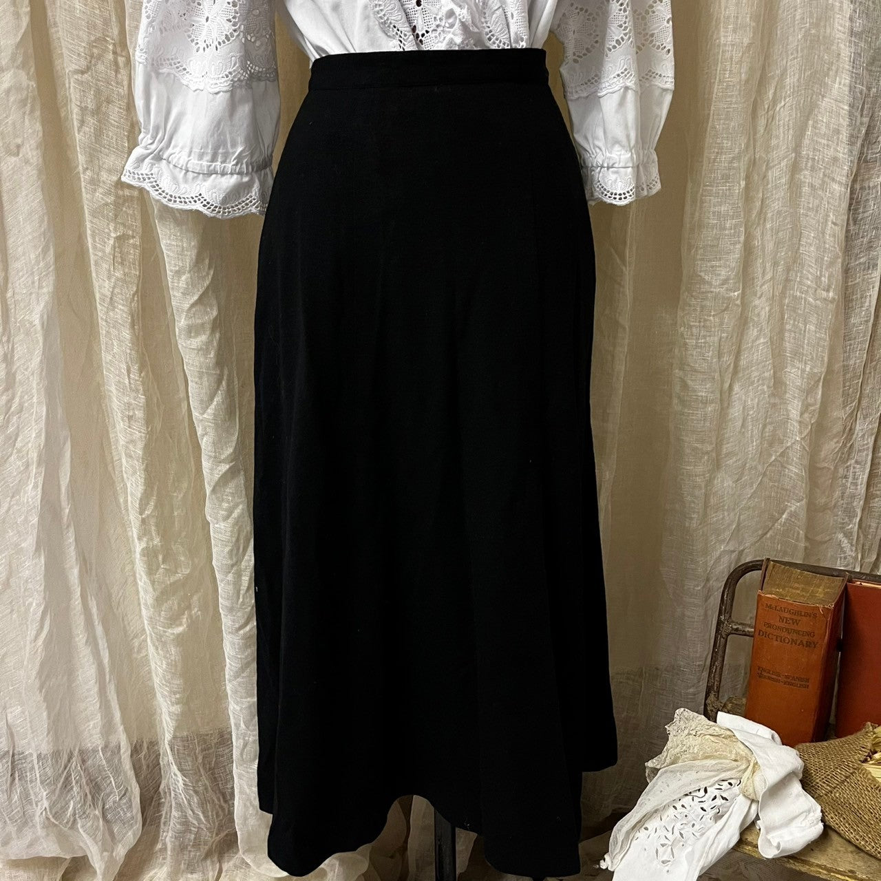 Euro Vintage(ヨーロッパヴィンテージ) Peek_60's~ slit flare wool skirt/スリットフレアウールスカート 38(Mサイズ程度) ブラック