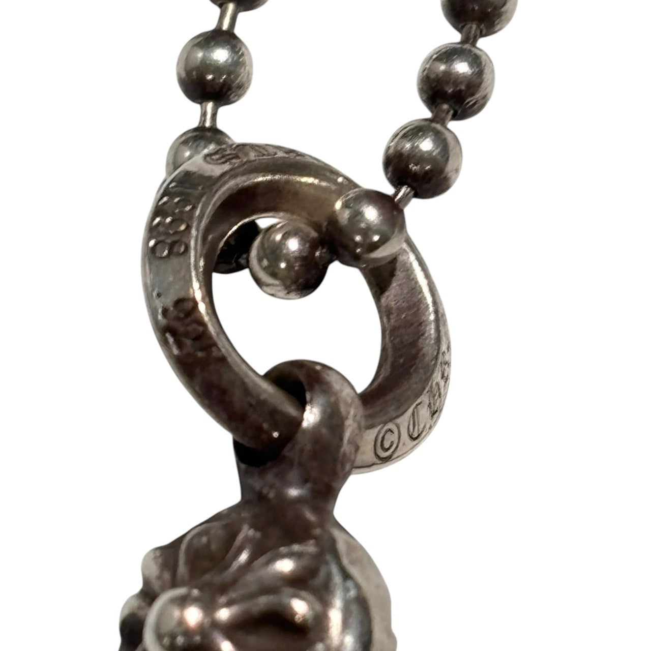 CHROME HEARTS(クロムハーツ) 1ボール タイニー CH クロス チャーム & ボール チェーン 18inch シルバー 革袋、BeyondCoolインボイス付 ネックレス ペンダント トップ