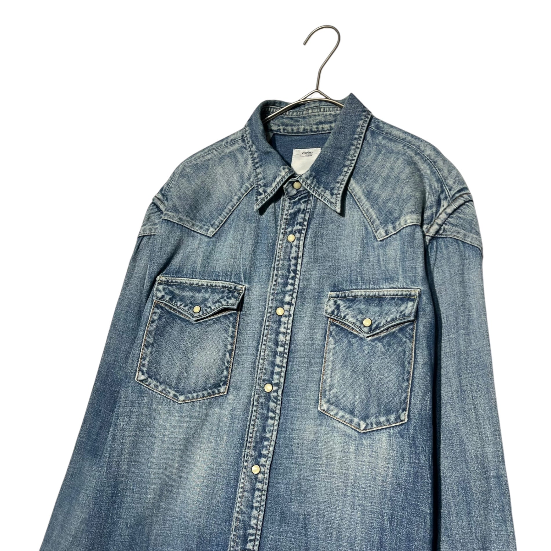 VISVIM(ビズビム/ヴィズヴィム) 12SS Social Sculpture Four Corners Damaged Shirt Indigo ソーシャル スカルプチャー フォー コーナー ダメージ デニムシャツ 2(M) ライトインディゴ