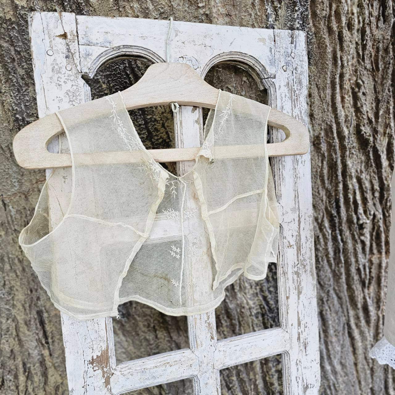 VINTAGE(ヴィンテージ) things_white painted wood hanger ホワイトウッドハンガー ホワイト×ブラウン