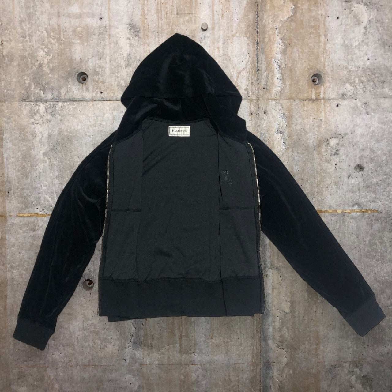 HYSTERIC GLAMOUR(ヒステリックグラマー) 00's ベロアライトストーンジップパーカー/雷ジップ/稲妻ジップ/ドクロ 3CF-0310 FREE ブラック 00s Y2K
