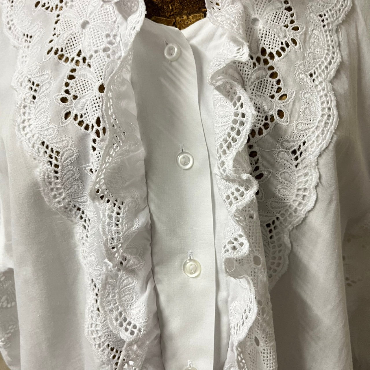 vintage(ヴィンテージ) 80~90's front frill short sleeve blouse フロントフリルショートブラウス 40(M~Lサイズ程度) ホワイト