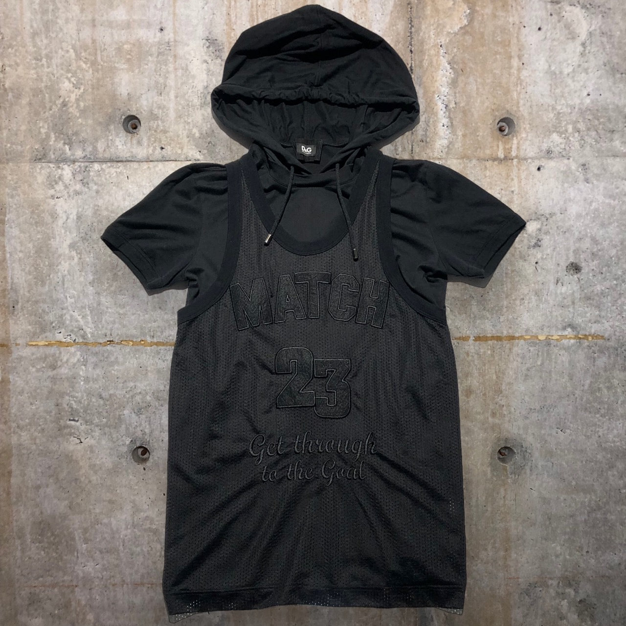 D&G(ディー&ジードルガバドルチェ&ガッバーナ) ゲームシャツドッキングS/Sフーディ 46(Mサイズ程度) ブラック