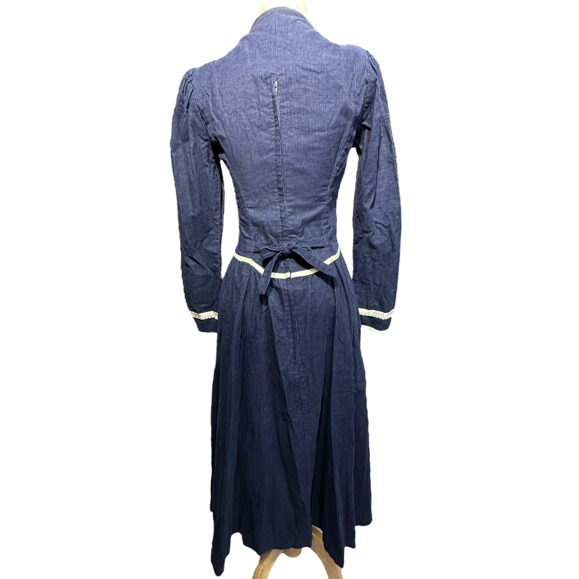 GANNE SAX(ガニーサックス) 70's Pearl Button Puff Sleeve Corduroy Long Dress パールボタン パフスリーブ コーデュロイ ロング ワンピース 5(7号 S程度) ネイビー 70年代 ヴィンテージ