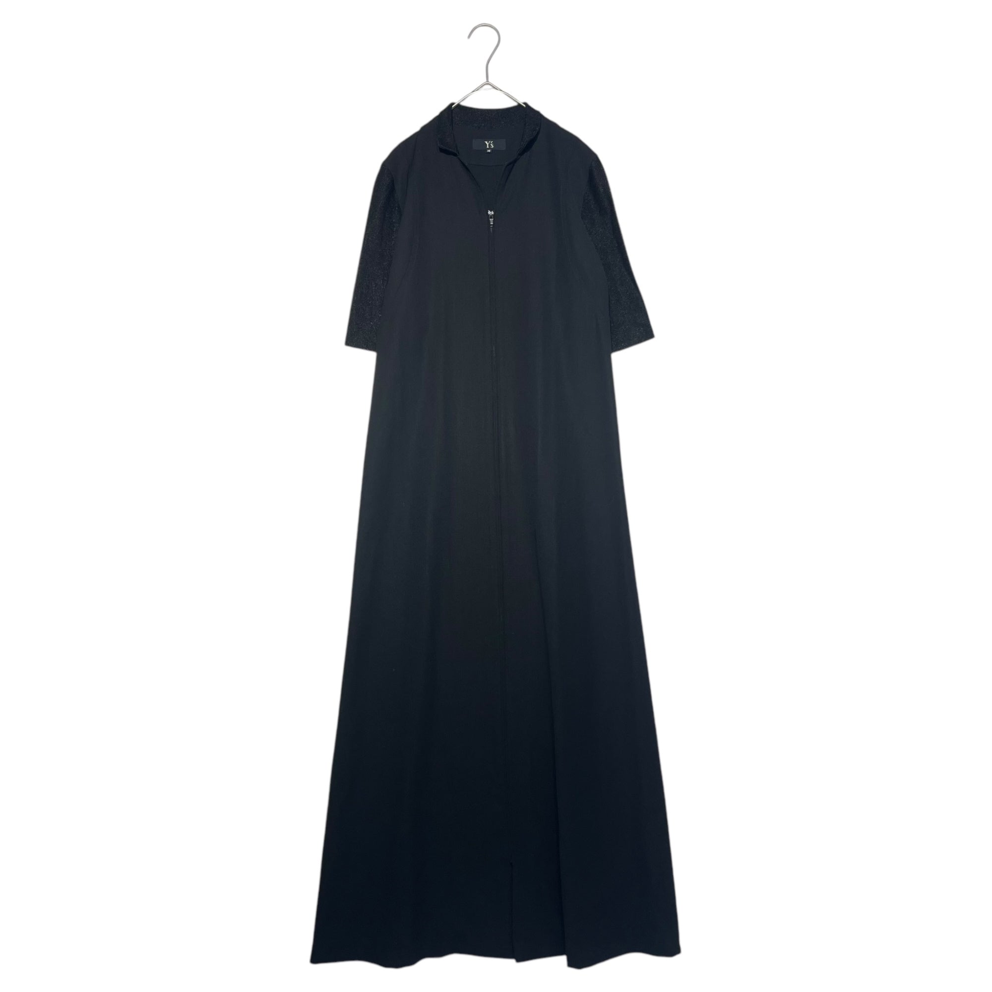 Y's(ワイズ) Center zip short sleeve wool maxi dress センタージップ 半袖 ウール マキシ ワンピース YN-D09-100 M ブラック