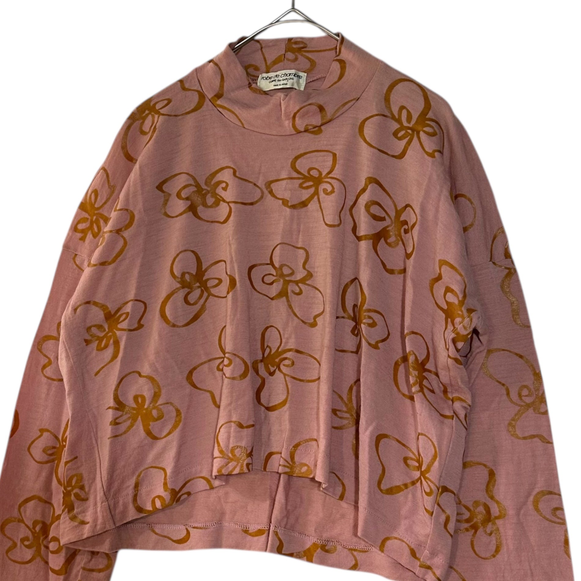 robe de chambre COMME des GARCONS(ローブドシャンブルコムデギャルソン) 97SS Floral Print Short-Length L/S T-shirt フラワー プリント ウール モックネック ショート丈 長袖 カットソー RT-040170 表記無(M程度) ピンク AD1996 90's 90年代 ヴィンテージ Tシャツ