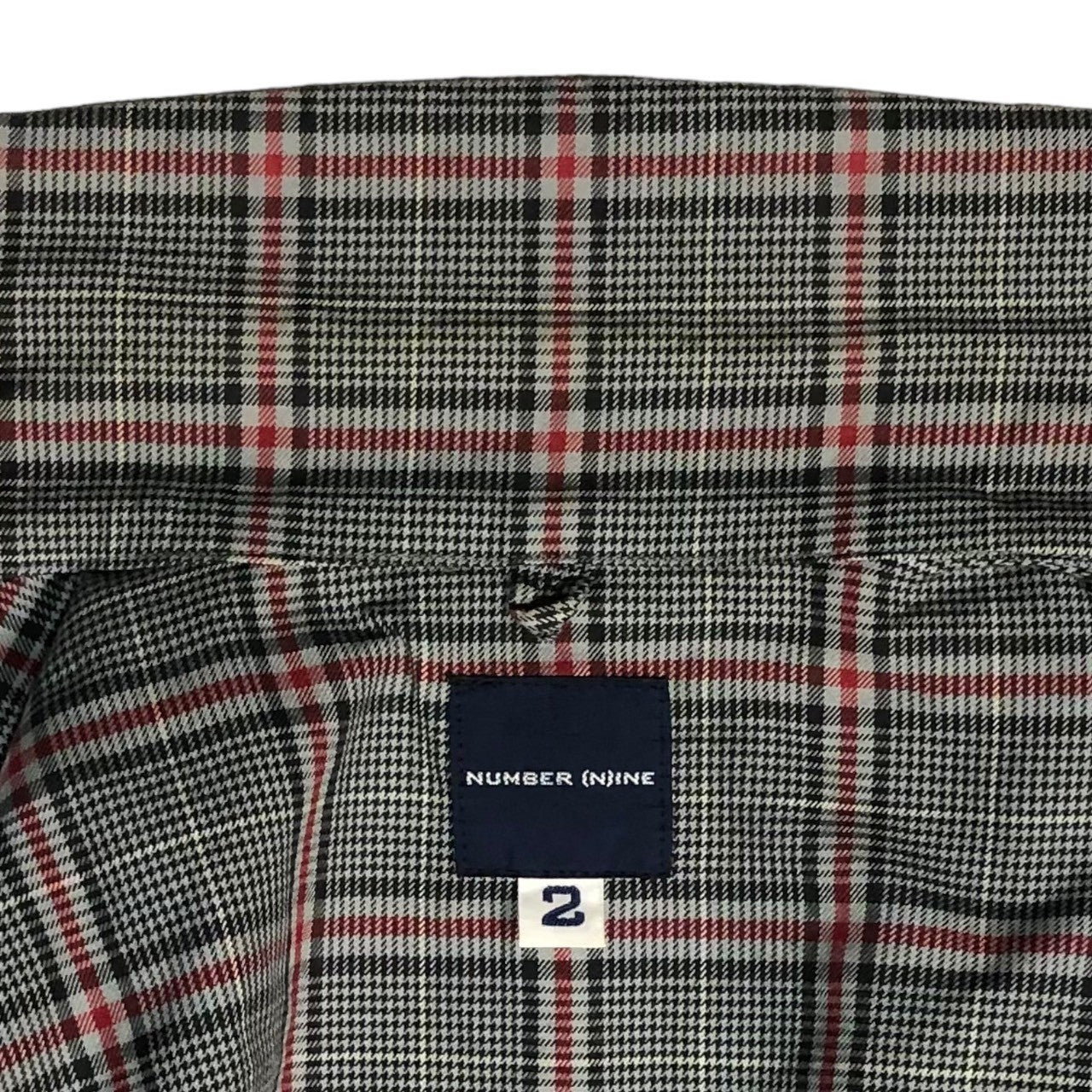 NUMBER (N)INE(ナンバーナイン) 90's 初期タグ チェックシャツ CHECK SHIRT 2(S~M程度) グレー×レッド 開襟 オープンカラー