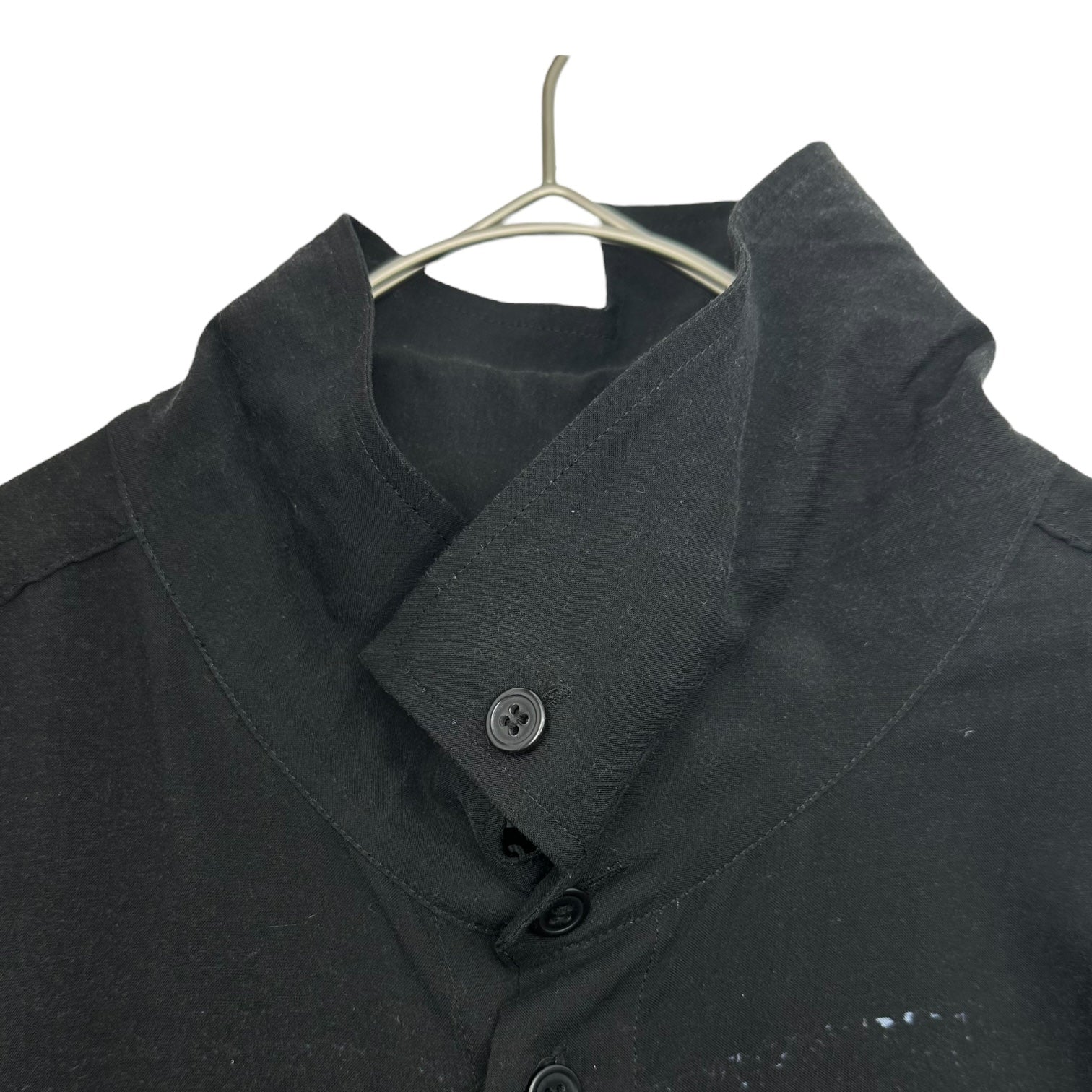 BLACK Scandal Yohji Yamamoto(ブラックスキャンダルヨウジヤマモト) 18AW "嫌われて醜悪中年" Asymmetric collar print blous アシンメトリー 襟 プリント ロング シャツ HV-B55-824 2 ブラック OU-テンセル I-アシメ衿プリント-B・ミックス