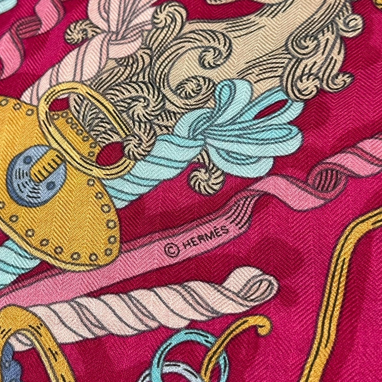 HERMES(エルメス) ”BOUQUETS SELLIER” Carre 140 ”鞍職人の花束” カレ 140 ピンク×ブルー カシミア シルク 大判 ストール スカーフ