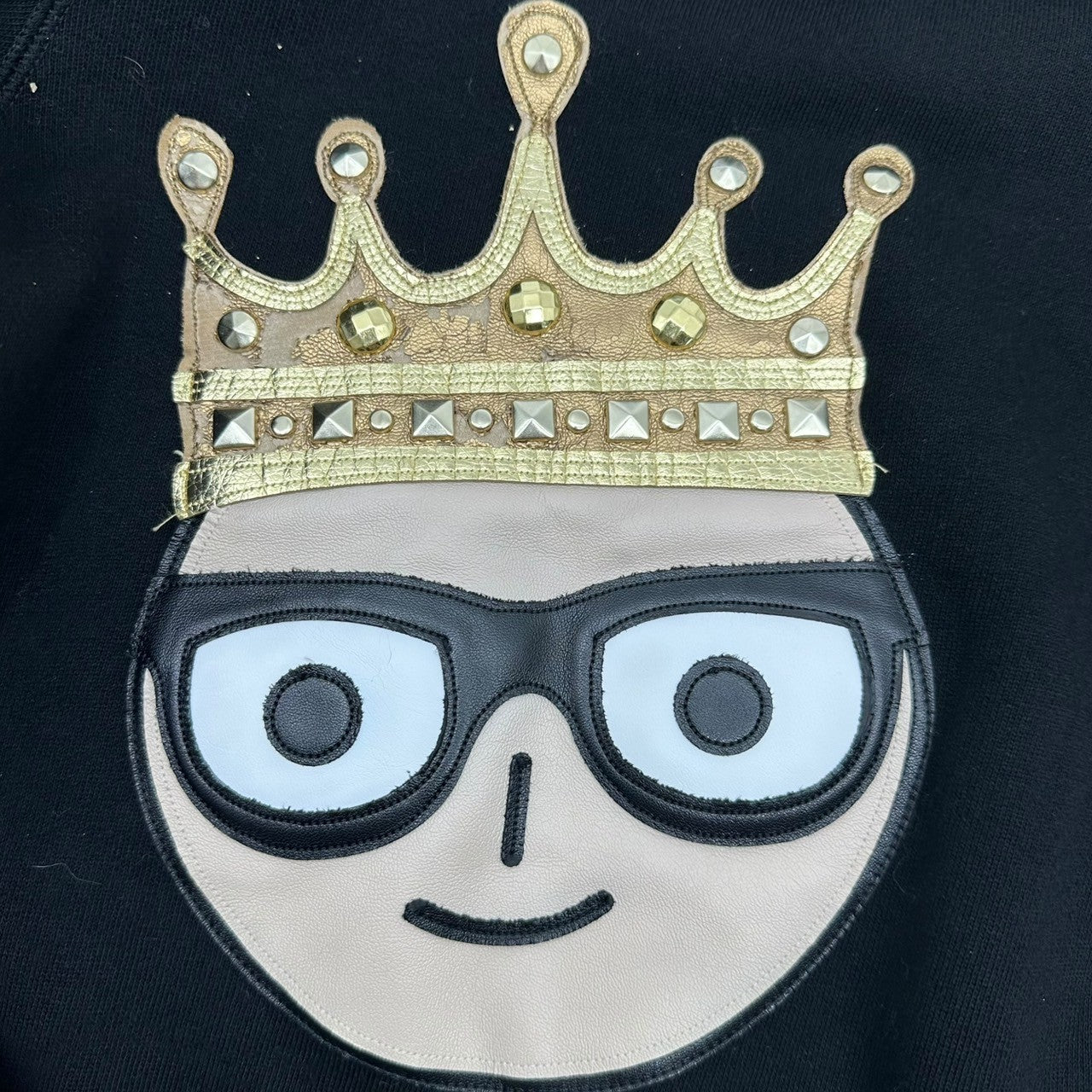 DOLCE&GABBANA(ドルチェ&ガッバーナドルガバ) ”#dgfamily” Face Leather Patch Sweatshirt フェイス レザー ワッペン スウェット G9JJ6Z G7LSY 46(S程度) ブラック