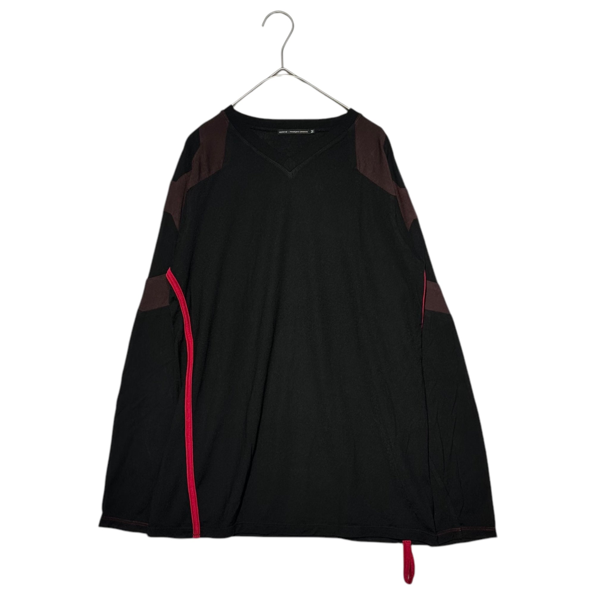 MARITHE FRANCOIS GIRBAUD(マリテフランソワジルボー) 00's Side Line Patchwork Long Sleeve Cut and Sewn 00年代 サイド ライン パッチワーク 長袖 カットソー M7-6637 M ブラック×レッド