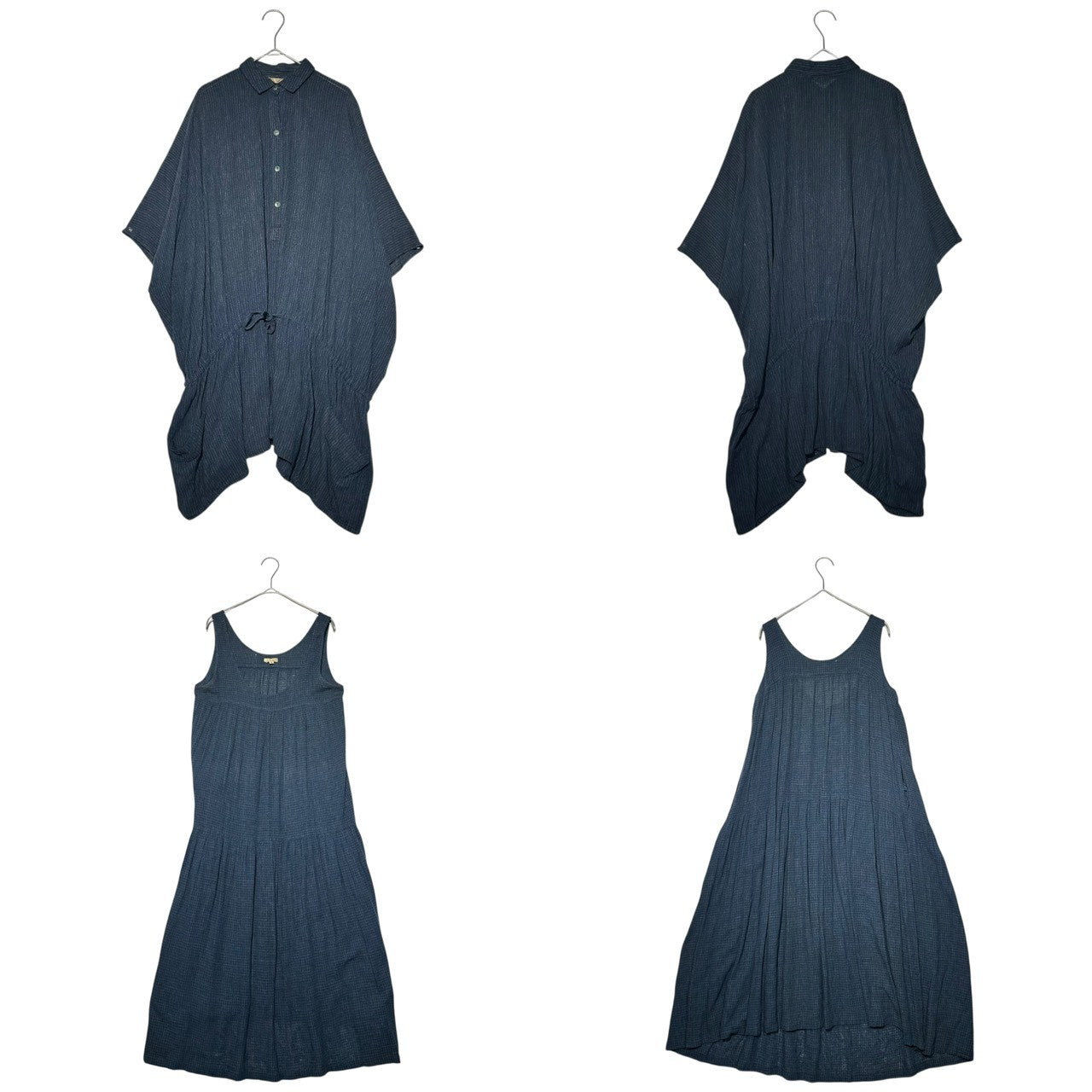 Y's(ワイズ) 70's Vintage All Silk Layered Henley Neck Tunic Dress 70年代 ヴィンテージ オール シルク レイヤード ヘンリーネック チュニック ワンピース 9(M~L程度) ブルー 最初期タグ セットアップ