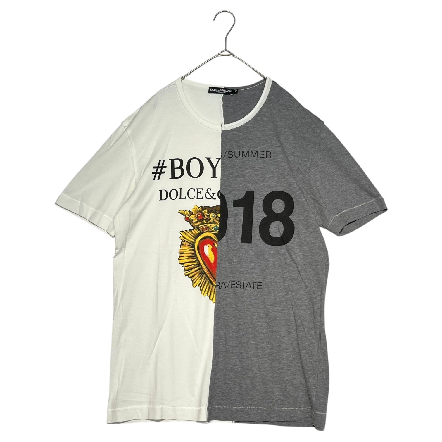 DOLCE&GABBANA(ドルチェ&ガッバーナドルガバ) Logo print reconstruction T-shirt ロゴ プリント 再構築  切替 Tシャツ G8IZ2T G7OKU 46(M程度) ホワイト×グレー