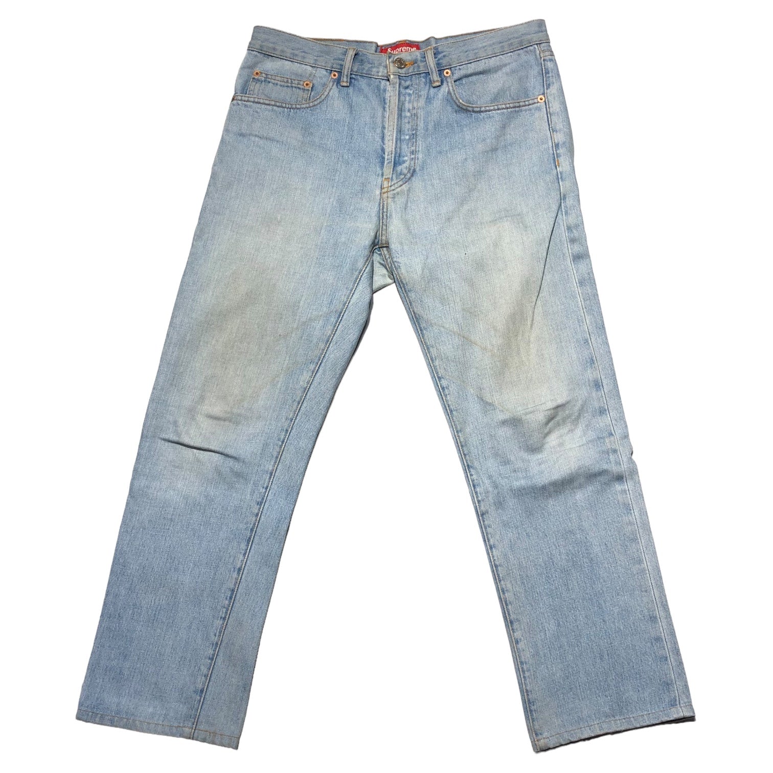 SUPREME(シュプリーム) Washed processing straight denim pants ウォッシュ 加工 ストレート デニム  パンツ 32 ライトインディゴ USA製